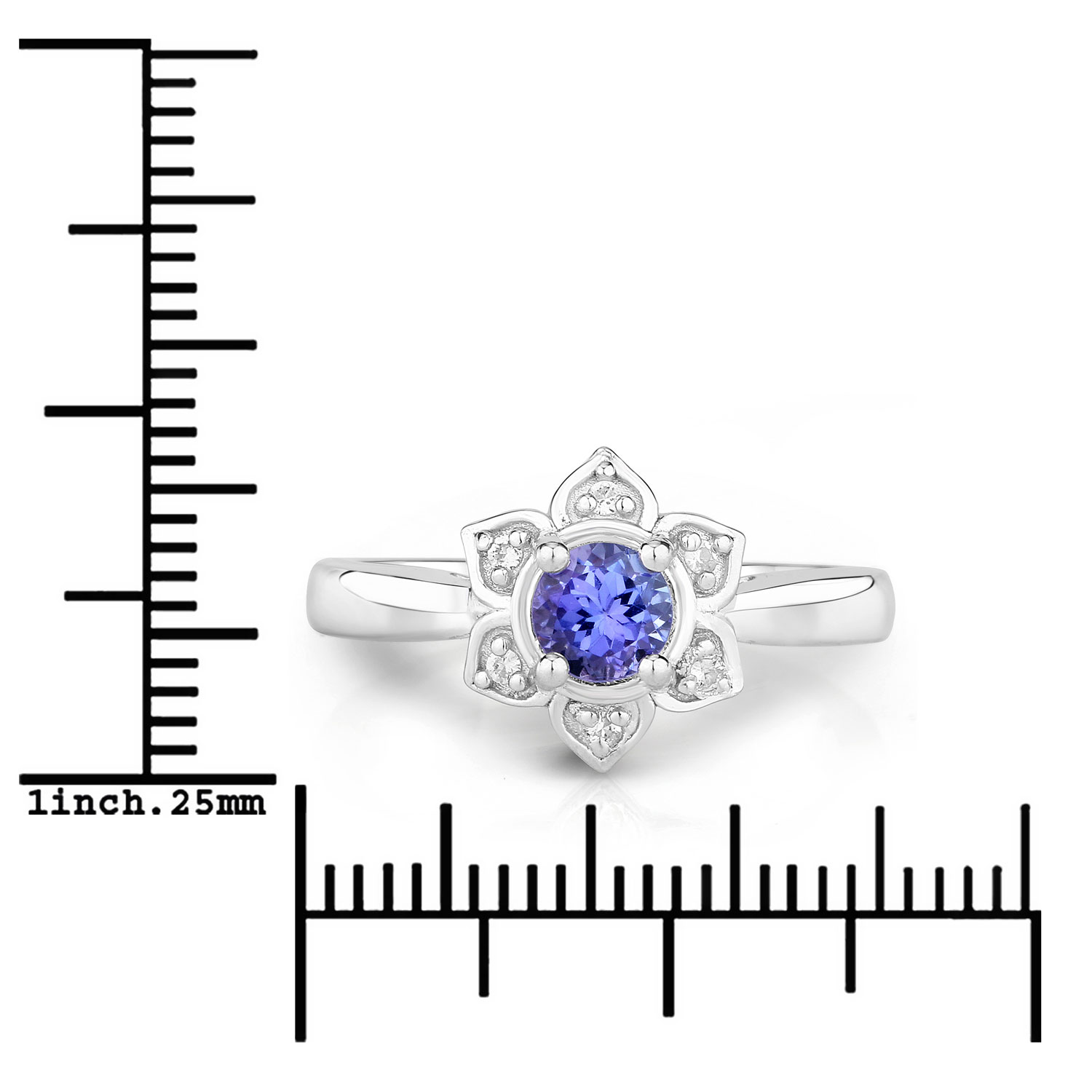 0.53 Carat Genuine Tanzanite and Created White Sapphire .925 Sterling Silver Ring