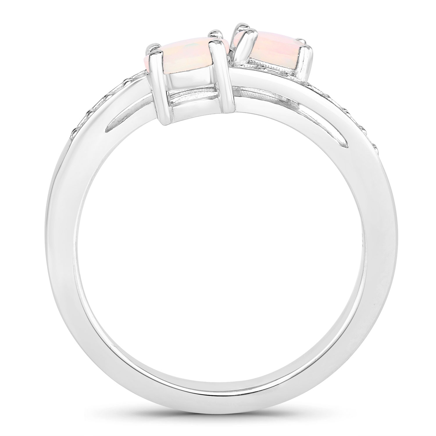 0.58 Carat Genuine Ethiopian Opal and Created White Sapphire .925 Sterling Silver Ring