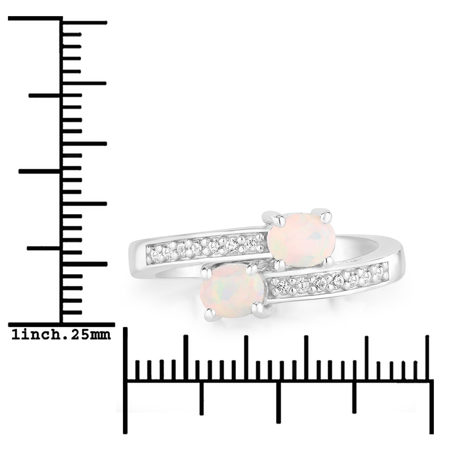 0.58 Carat Genuine Ethiopian Opal and Created White Sapphire .925 Sterling Silver Ring