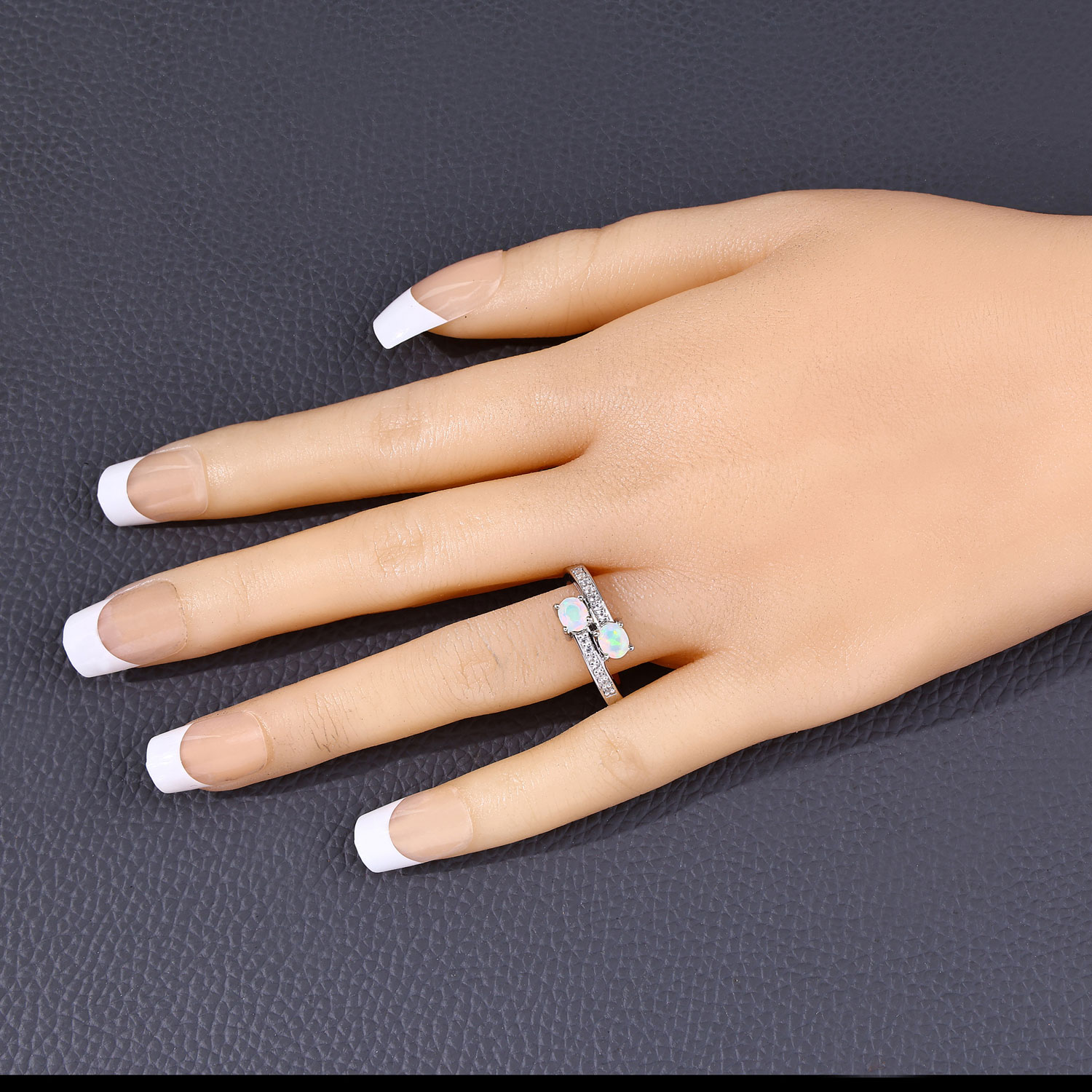 0.58 Carat Genuine Ethiopian Opal and Created White Sapphire .925 Sterling Silver Ring