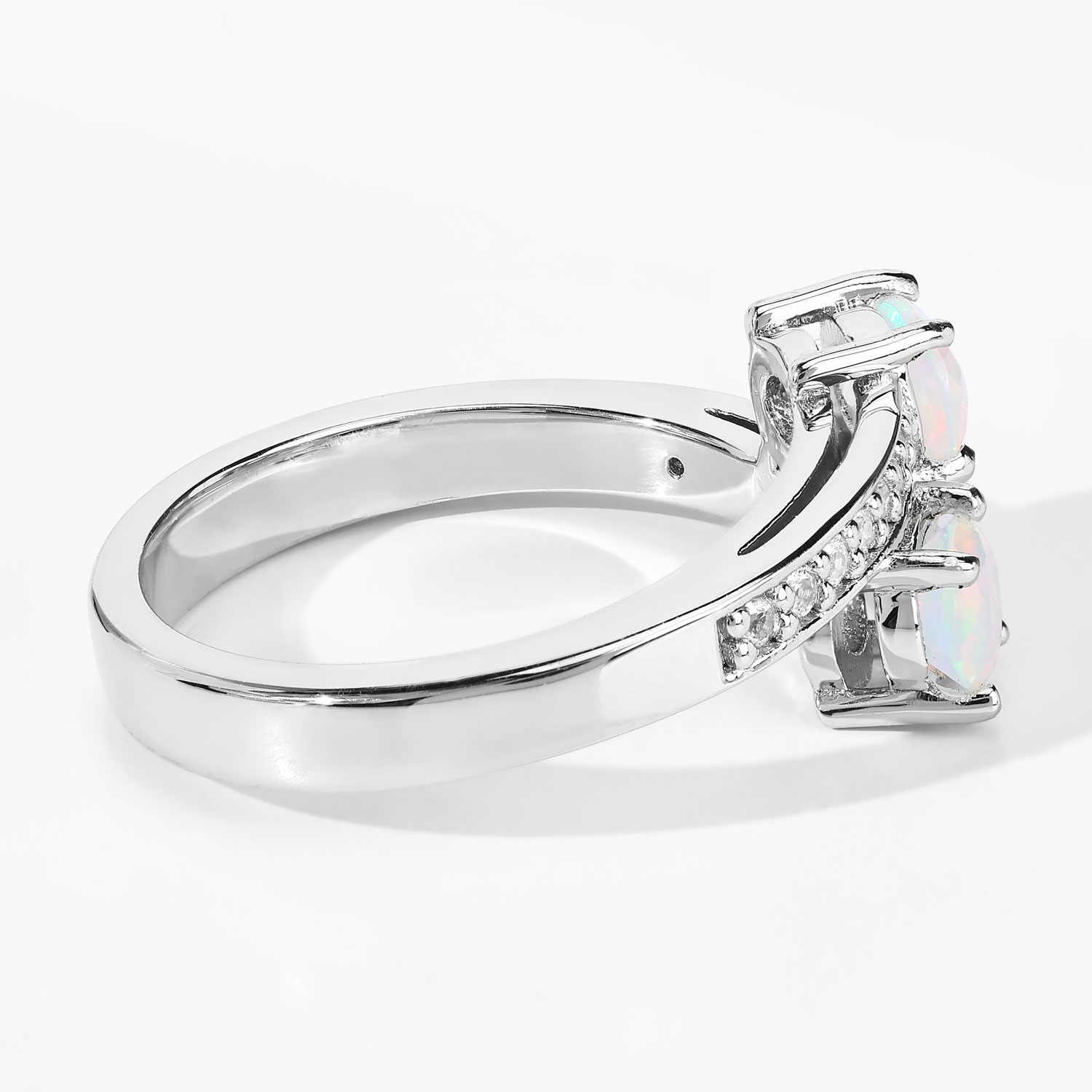 0.58 Carat Genuine Ethiopian Opal and Created White Sapphire .925 Sterling Silver Ring