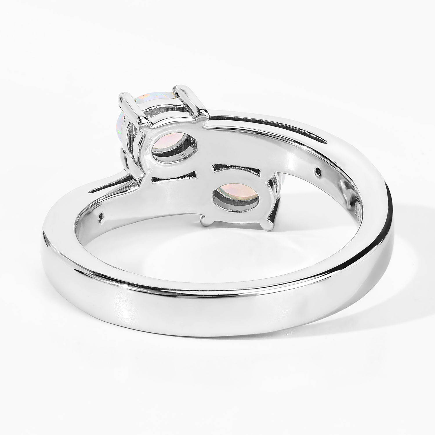 0.58 Carat Genuine Ethiopian Opal and Created White Sapphire .925 Sterling Silver Ring