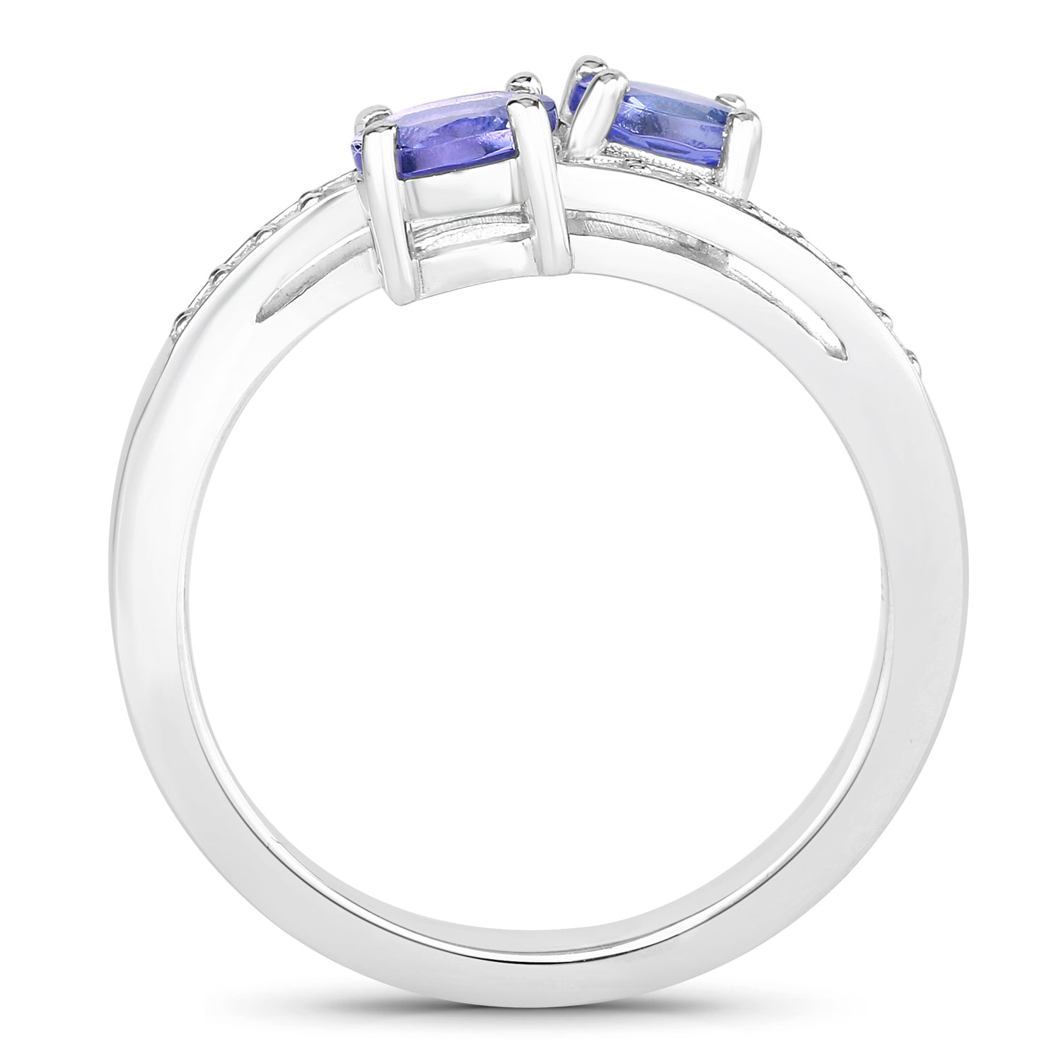 0.80 Carat Genuine Tanzanite and Created White Sapphire .925 Sterling Silver Ring