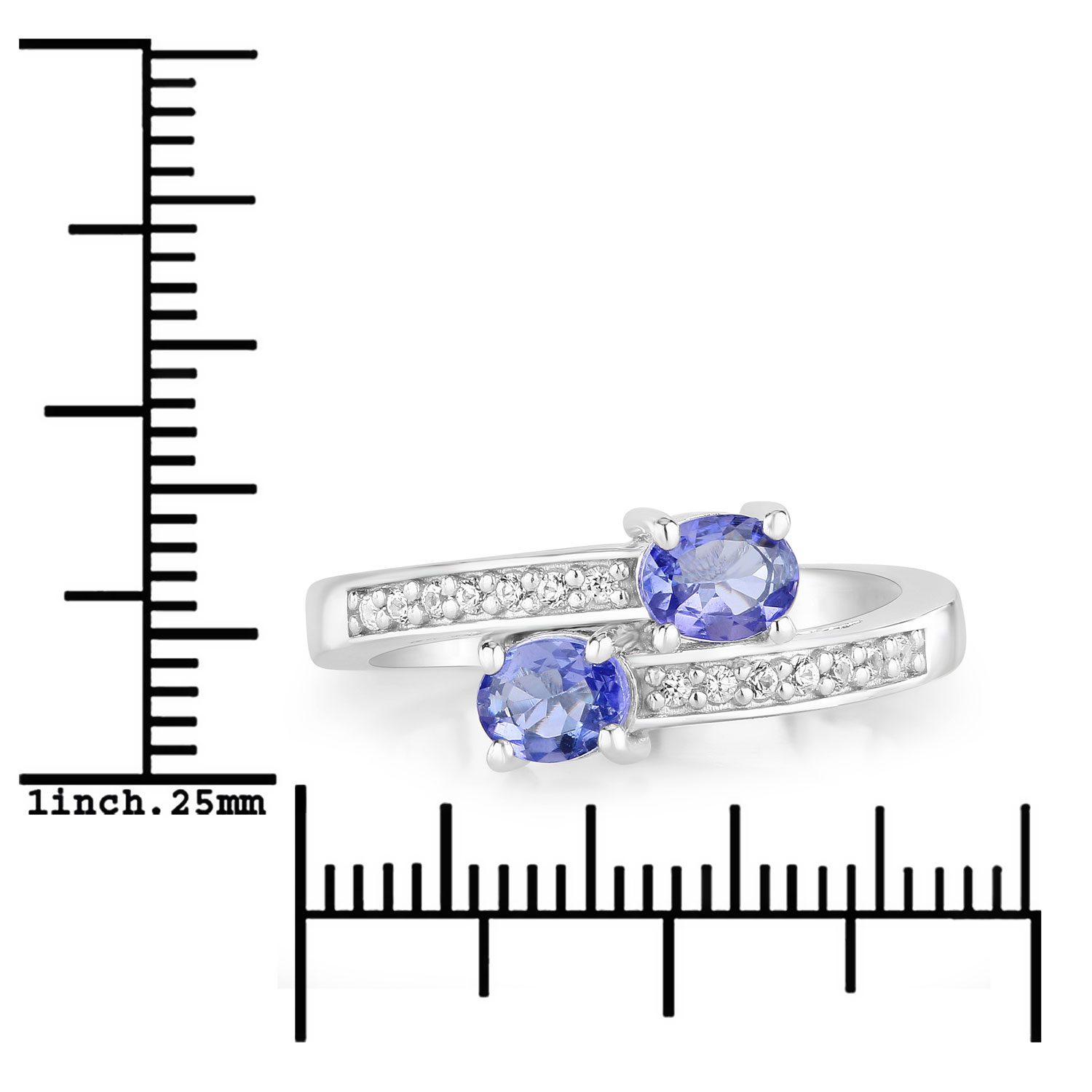 0.80 Carat Genuine Tanzanite and Created White Sapphire .925 Sterling Silver Ring