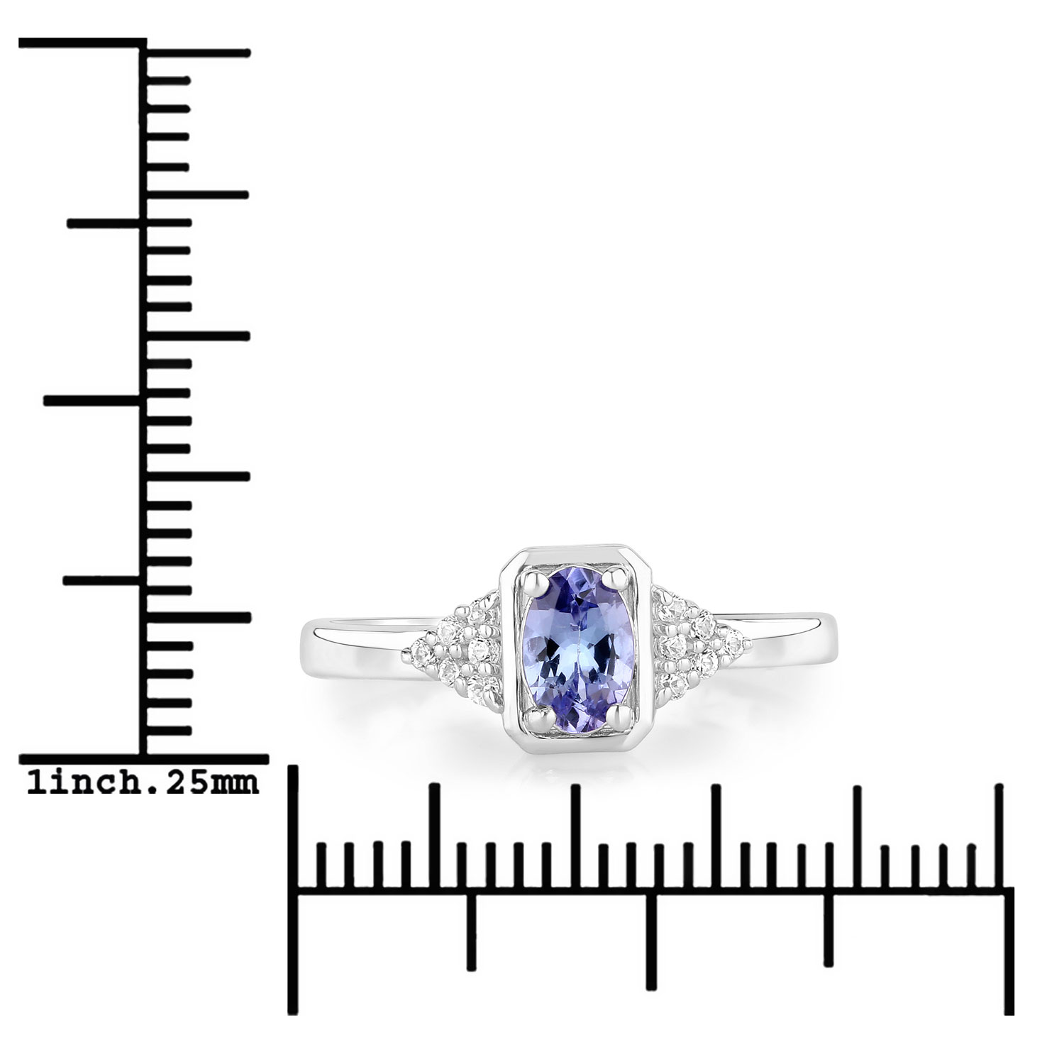 0.56 Carat Genuine Tanzanite and Created White Sapphire .925 Sterling Silver Ring