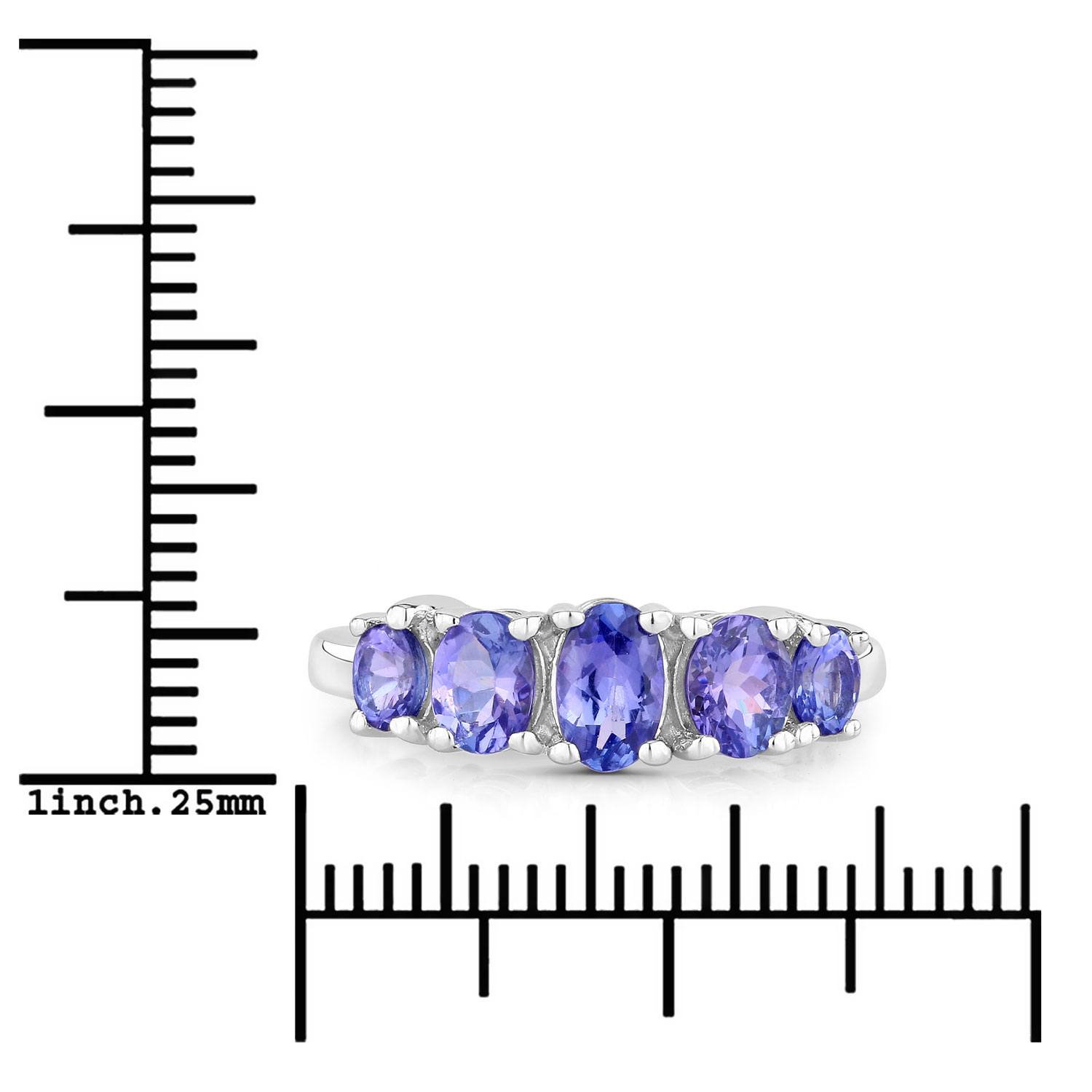 1.44 Carat Genuine Tanzanite .925 Sterling Silver Ring