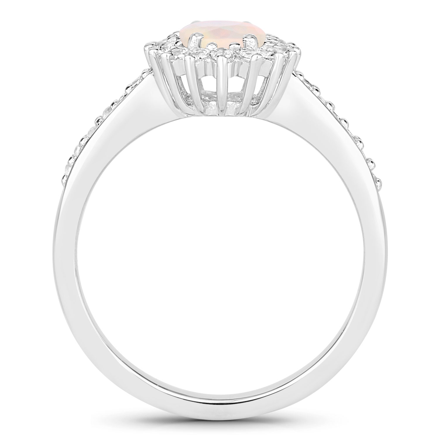 0.89 Carat Genuine Ethiopian Opal and Created White Sapphire .925 Sterling Silver Ring