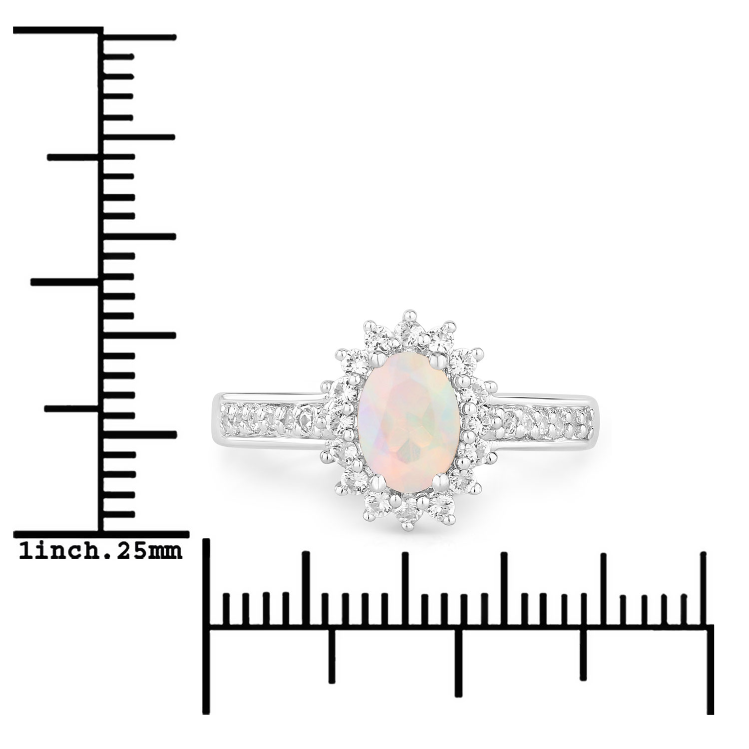 0.89 Carat Genuine Ethiopian Opal and Created White Sapphire .925 Sterling Silver Ring
