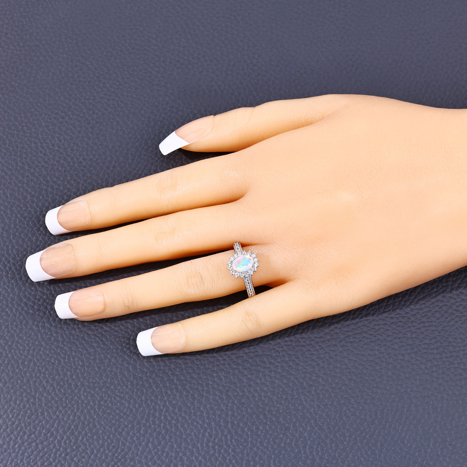 0.89 Carat Genuine Ethiopian Opal and Created White Sapphire .925 Sterling Silver Ring