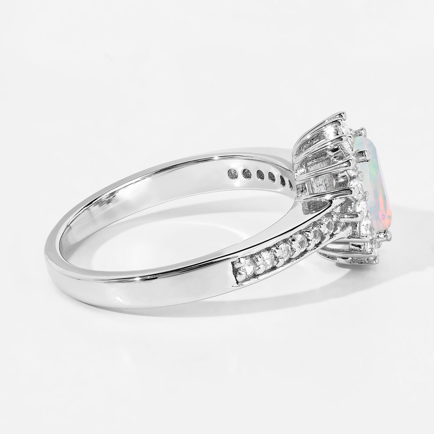 0.89 Carat Genuine Ethiopian Opal and Created White Sapphire .925 Sterling Silver Ring
