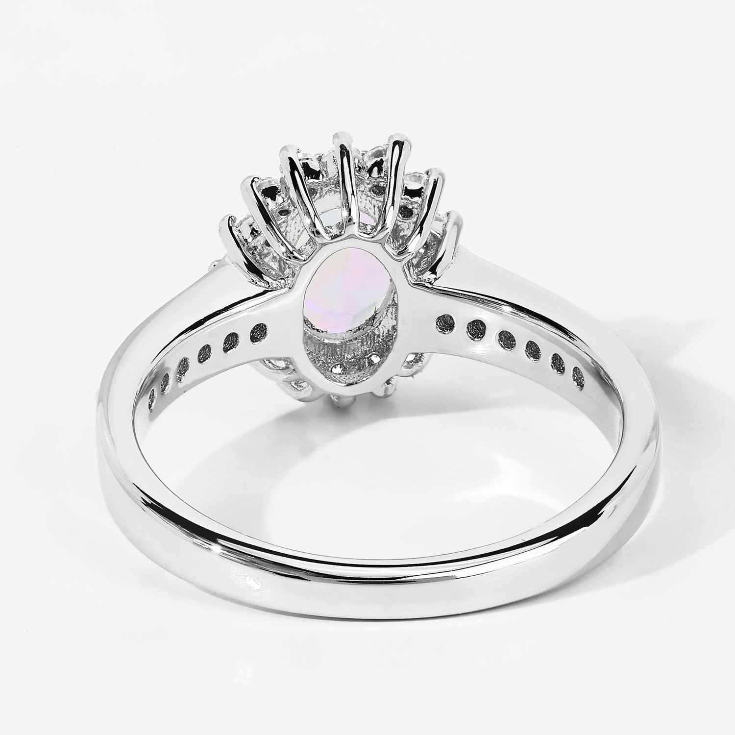 0.89 Carat Genuine Ethiopian Opal and Created White Sapphire .925 Sterling Silver Ring