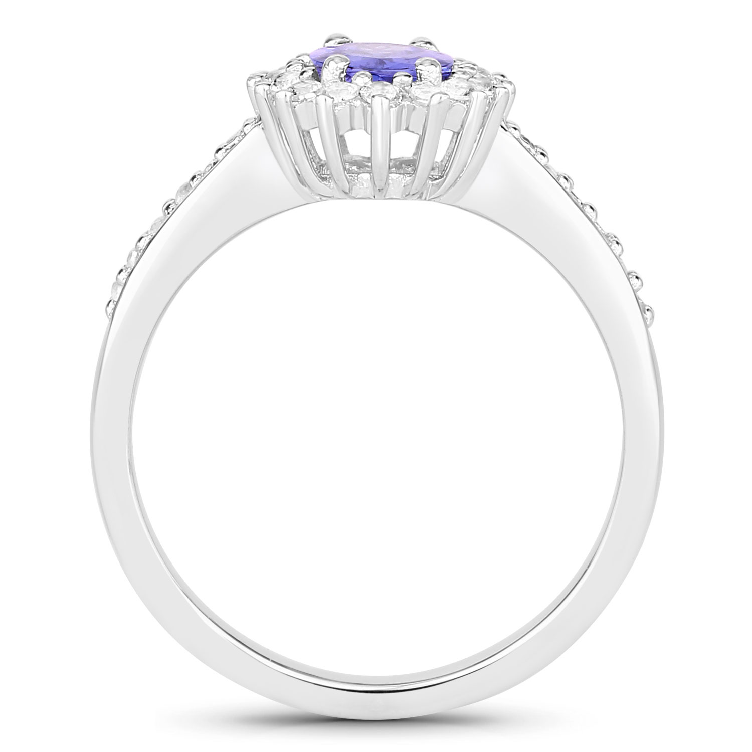 1.27 Carat Genuine Tanzanite and Created White Sapphire .925 Sterling Silver Ring