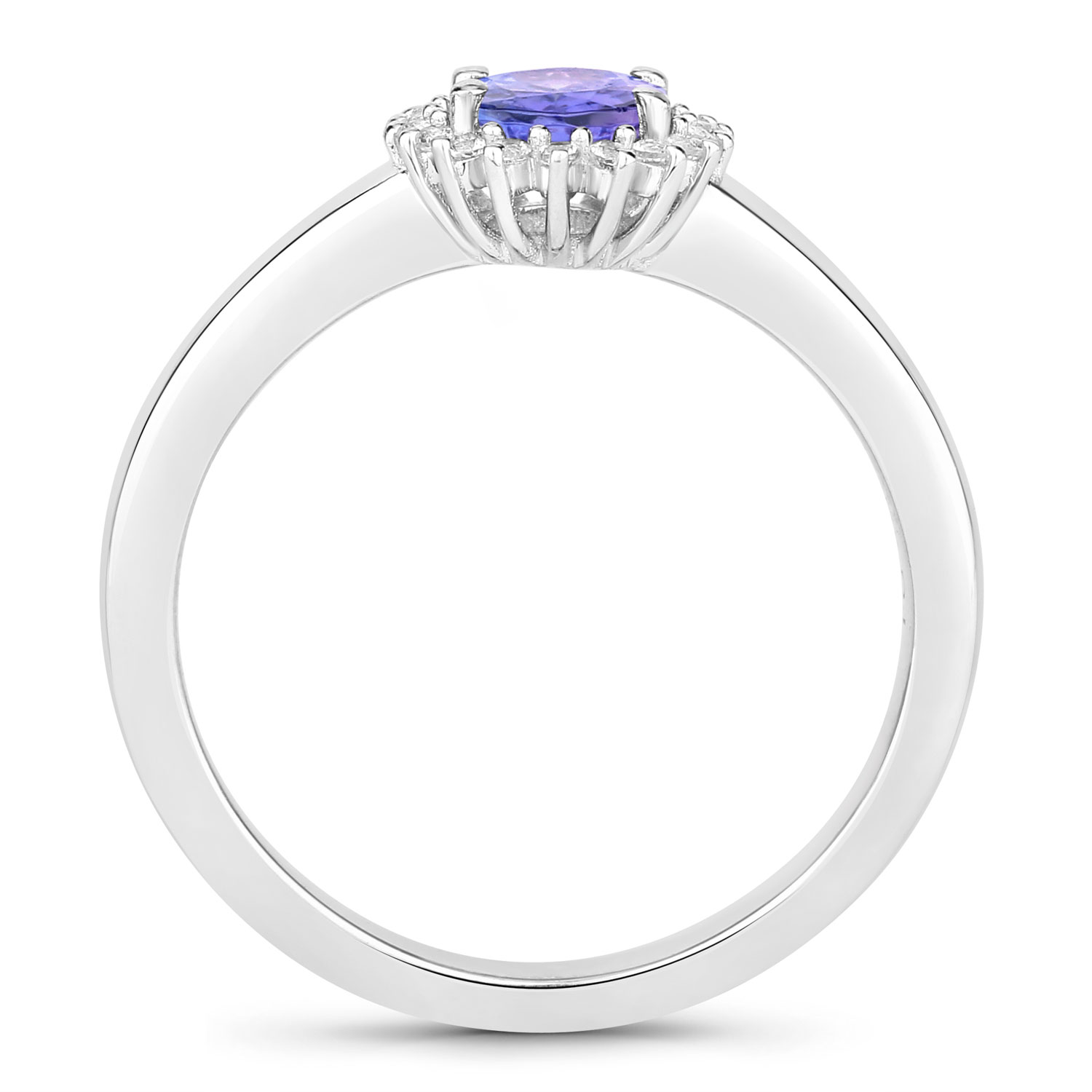0.84 Carat Genuine Tanzanite and Created White Sapphire .925 Sterling Silver Ring