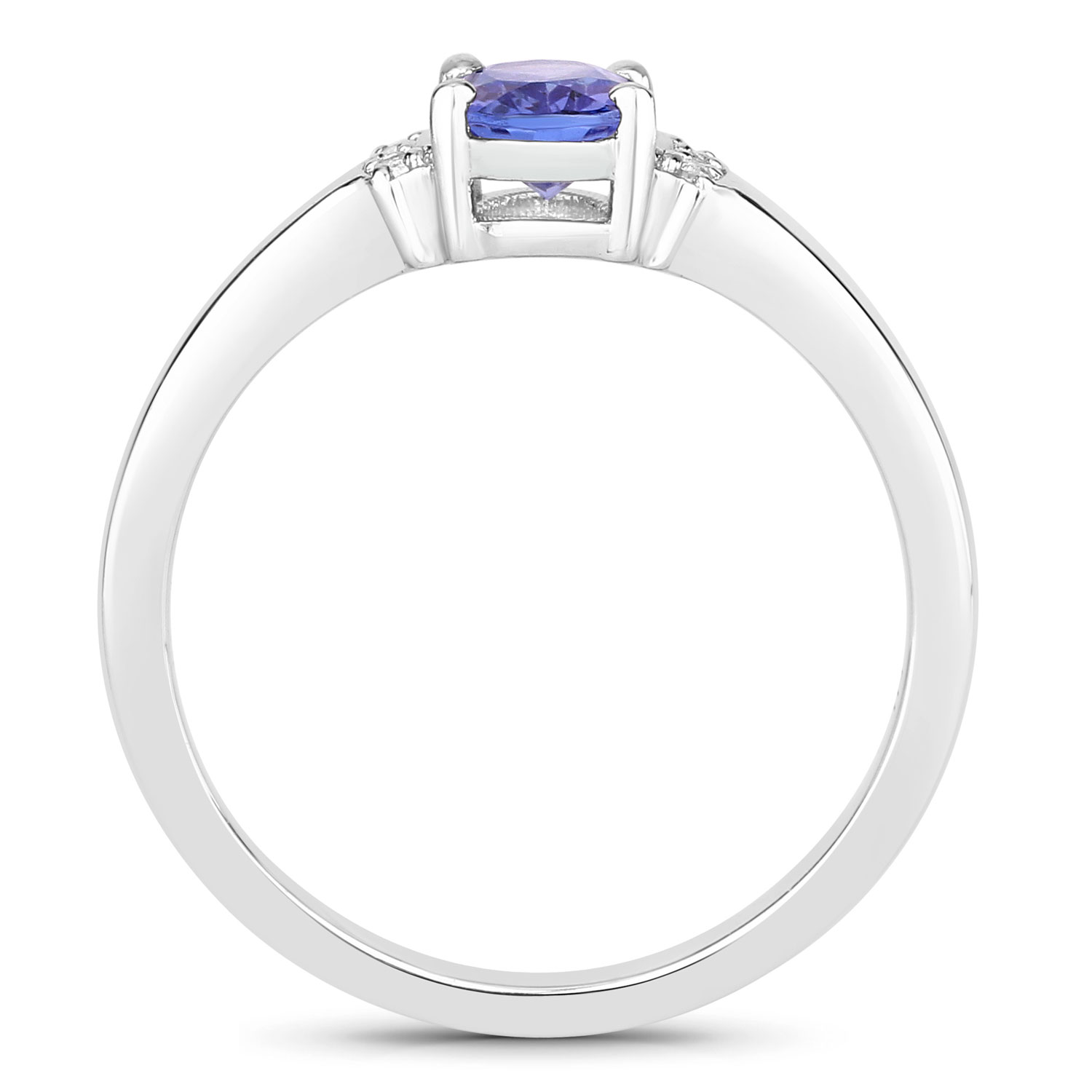 0.81 Carat Genuine Tanzanite and Created White Sapphire .925 Sterling Silver Ring