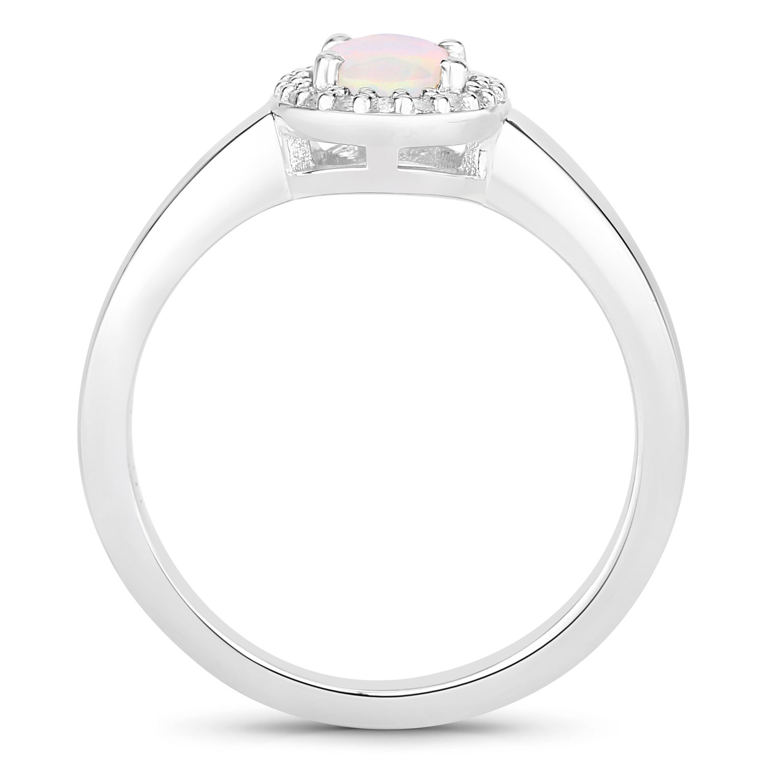 0.47 Carat Genuine Ethiopian Opal and Created White Sapphire .925 Sterling Silver Ring