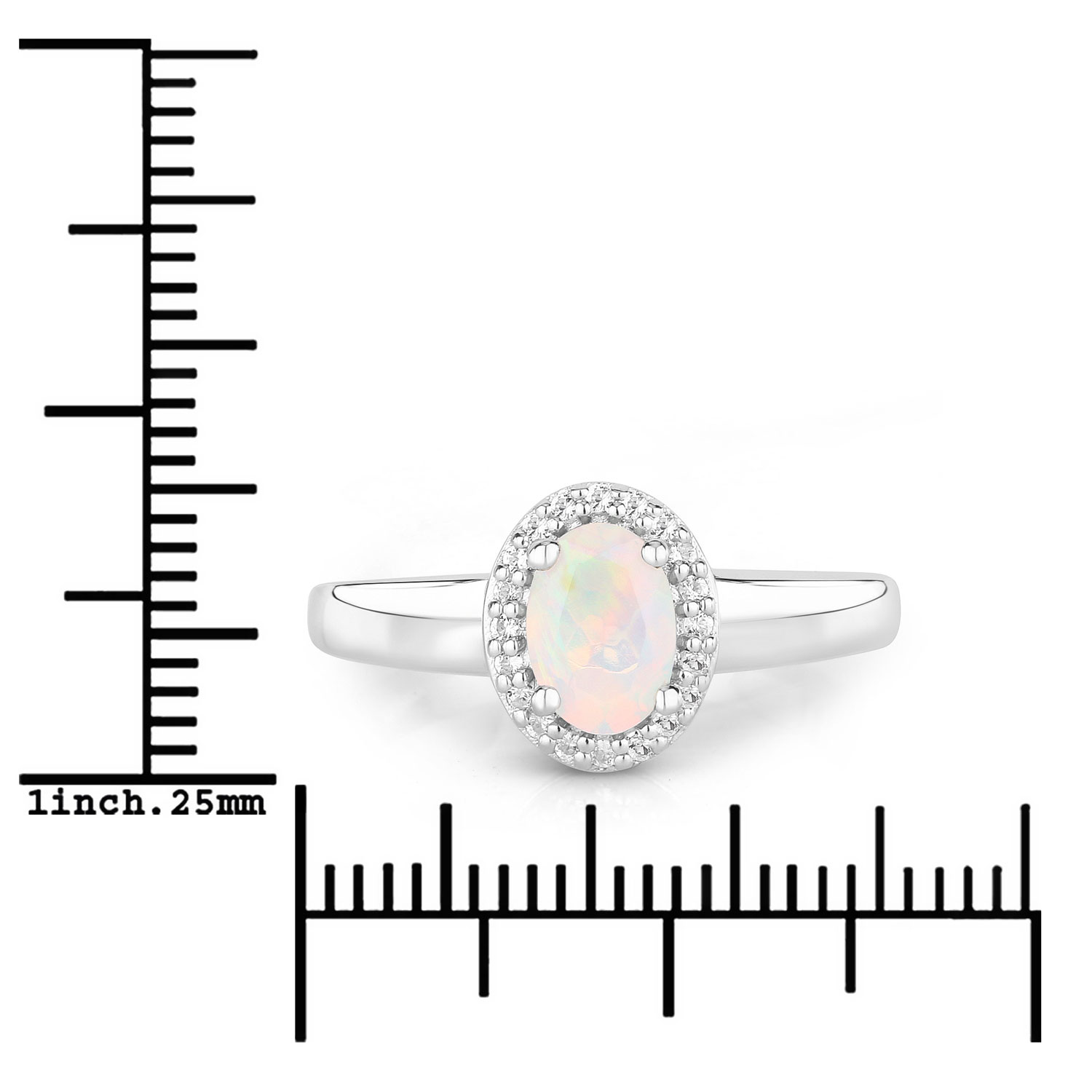0.47 Carat Genuine Ethiopian Opal and Created White Sapphire .925 Sterling Silver Ring