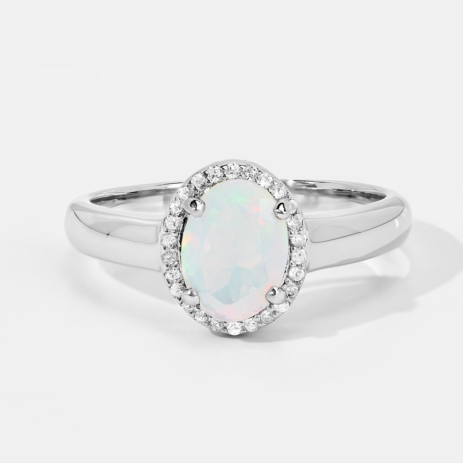 0.47 Carat Genuine Ethiopian Opal and Created White Sapphire .925 Sterling Silver Ring