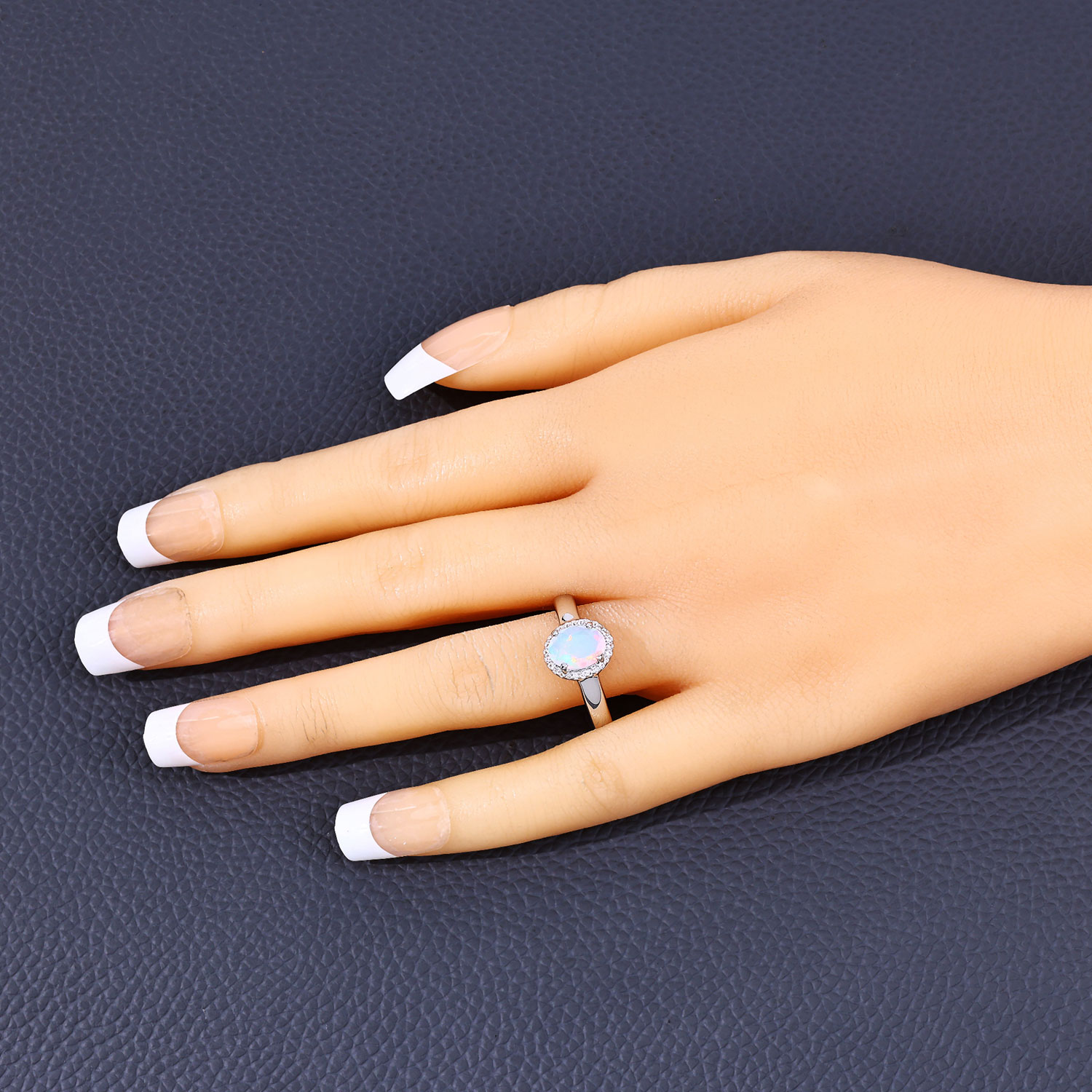 0.47 Carat Genuine Ethiopian Opal and Created White Sapphire .925 Sterling Silver Ring