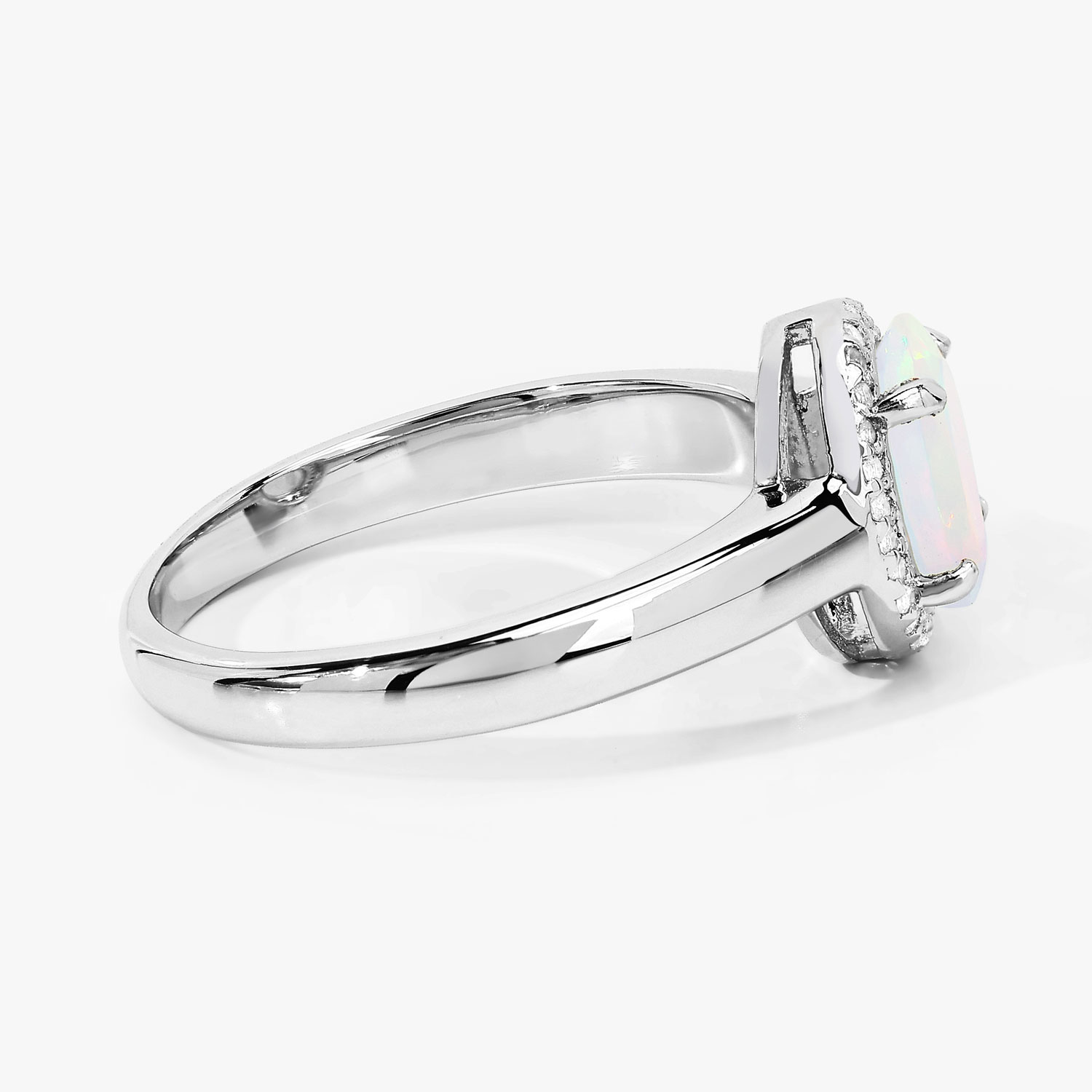 0.47 Carat Genuine Ethiopian Opal and Created White Sapphire .925 Sterling Silver Ring