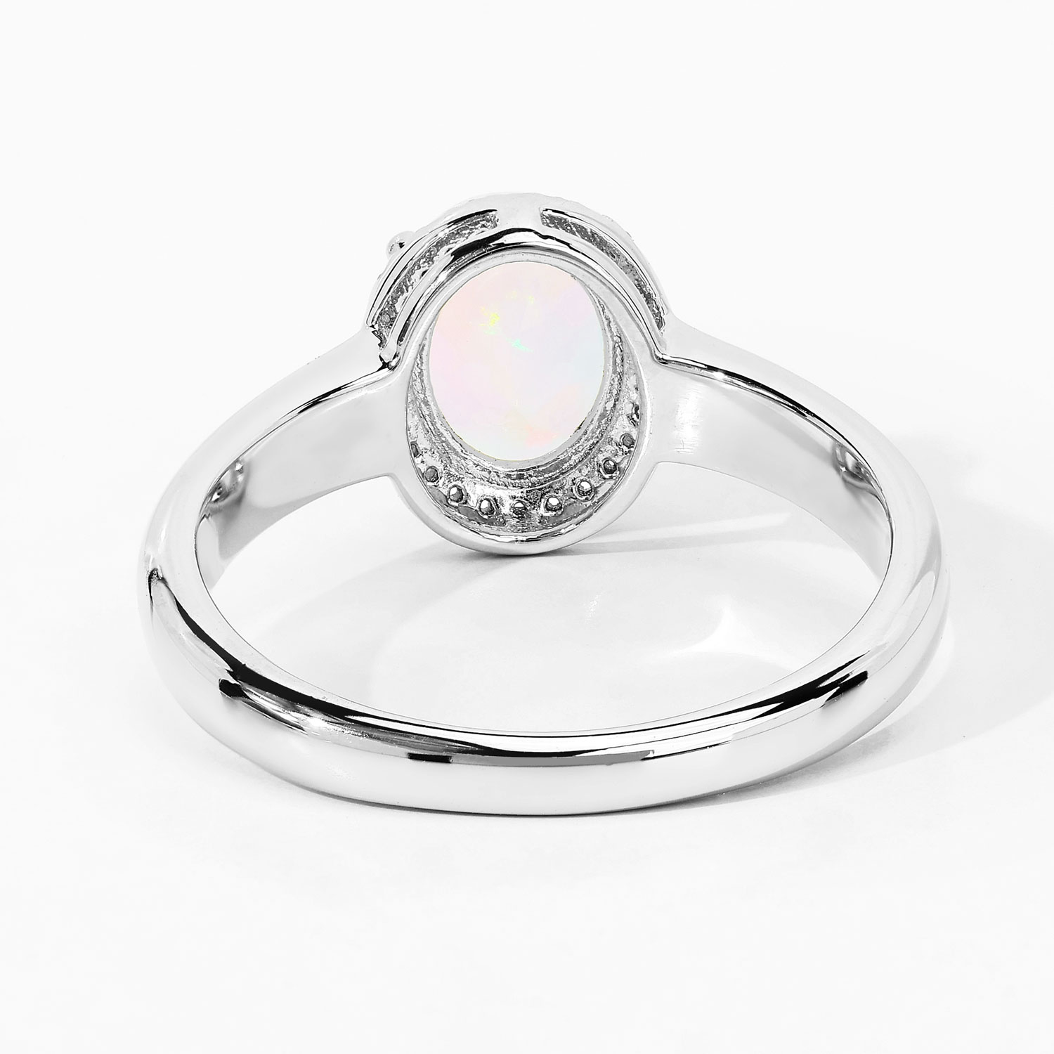0.47 Carat Genuine Ethiopian Opal and Created White Sapphire .925 Sterling Silver Ring