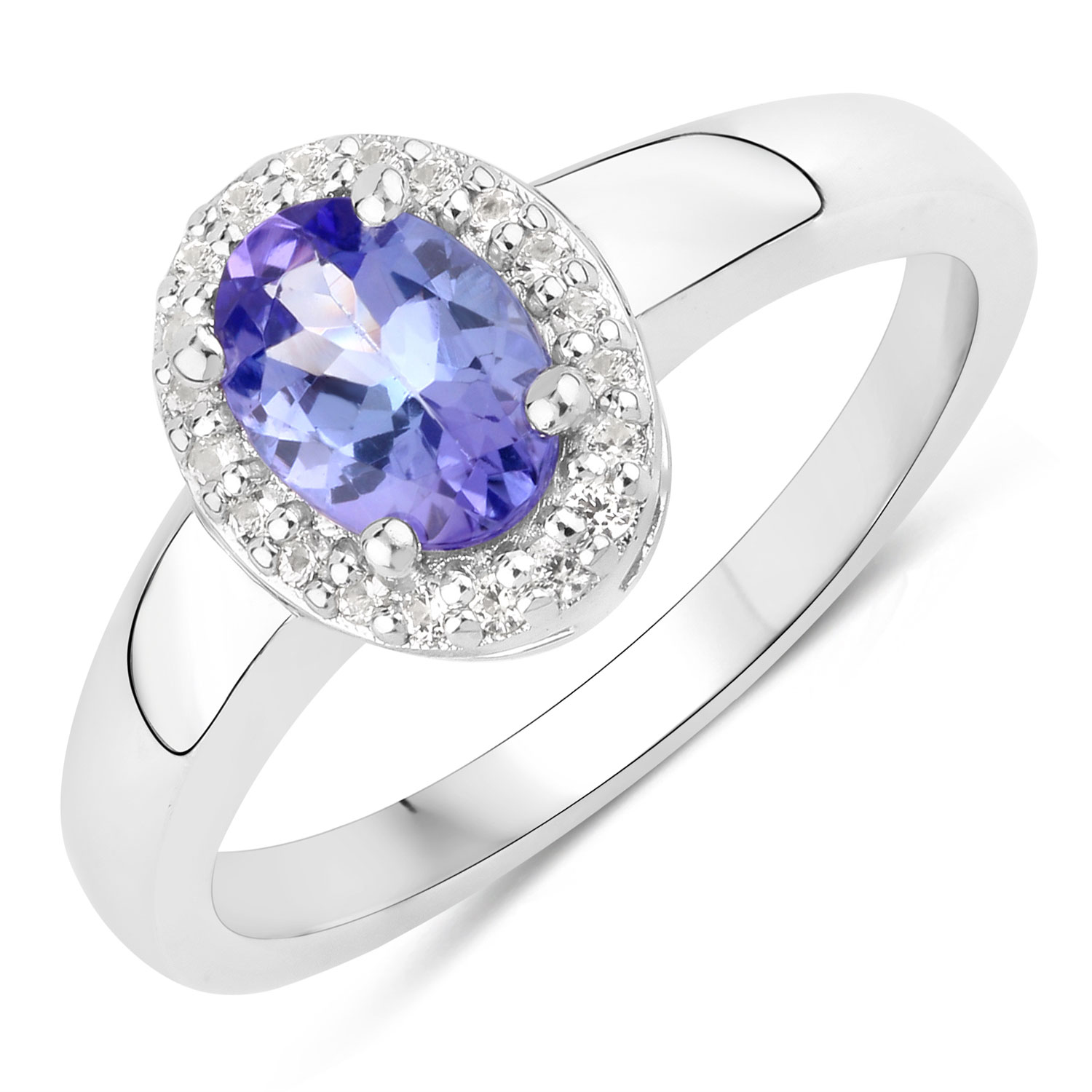 0.85 Carat Genuine Tanzanite and Created White Sapphire .925 Sterling Silver Ring