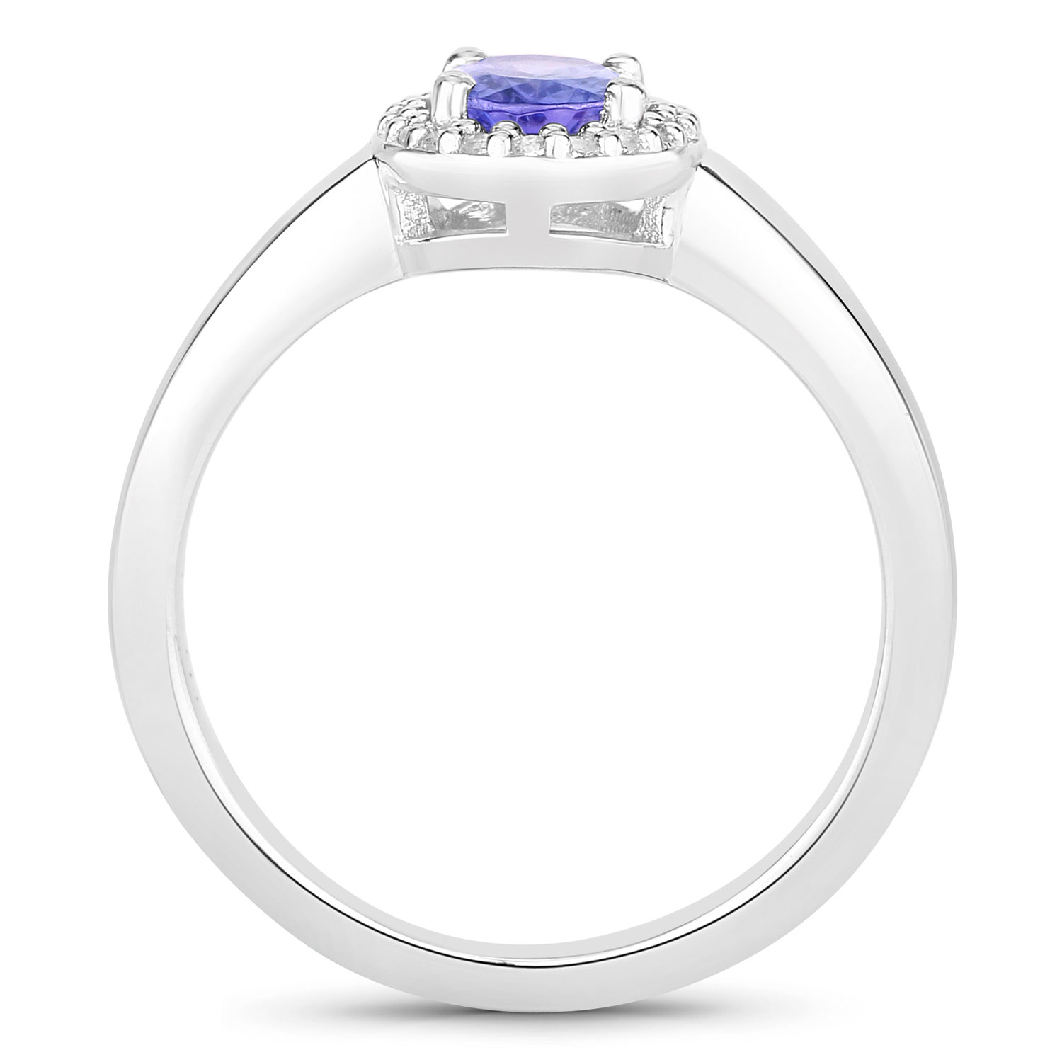 0.85 Carat Genuine Tanzanite and Created White Sapphire .925 Sterling Silver Ring