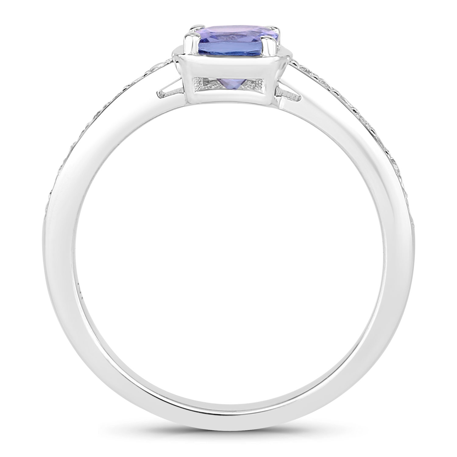 0.87 Carat Genuine Tanzanite and Created White Sapphire .925 Sterling Silver Ring