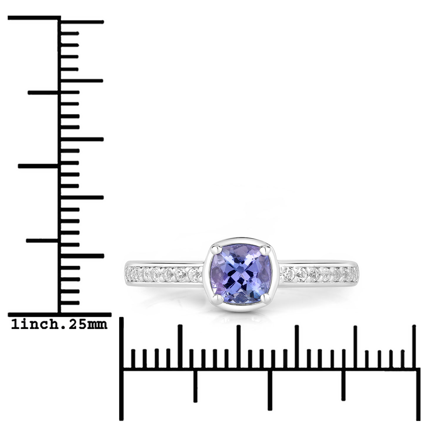 0.87 Carat Genuine Tanzanite and Created White Sapphire .925 Sterling Silver Ring