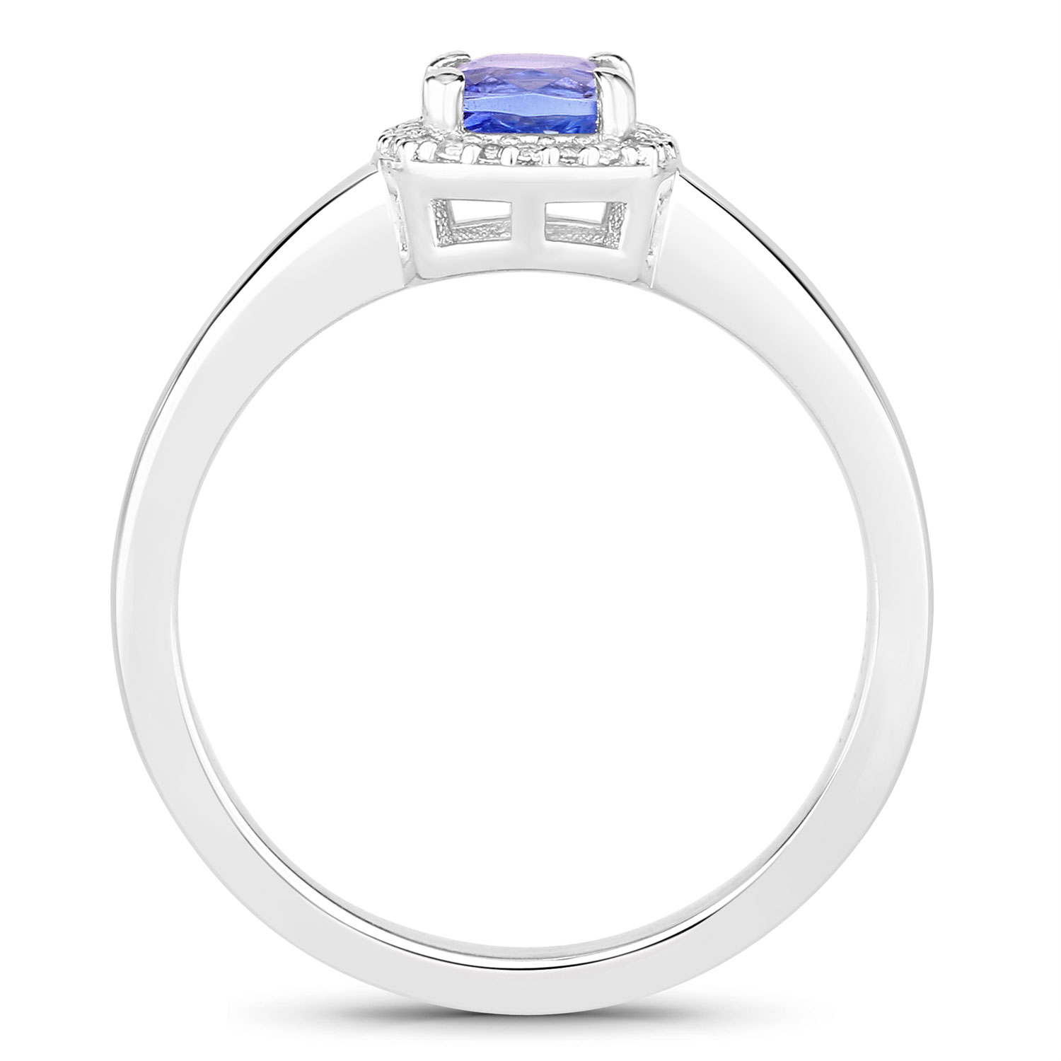 0.62 Carat Genuine Tanzanite and Created White Sapphire .925 Sterling Silver Ring