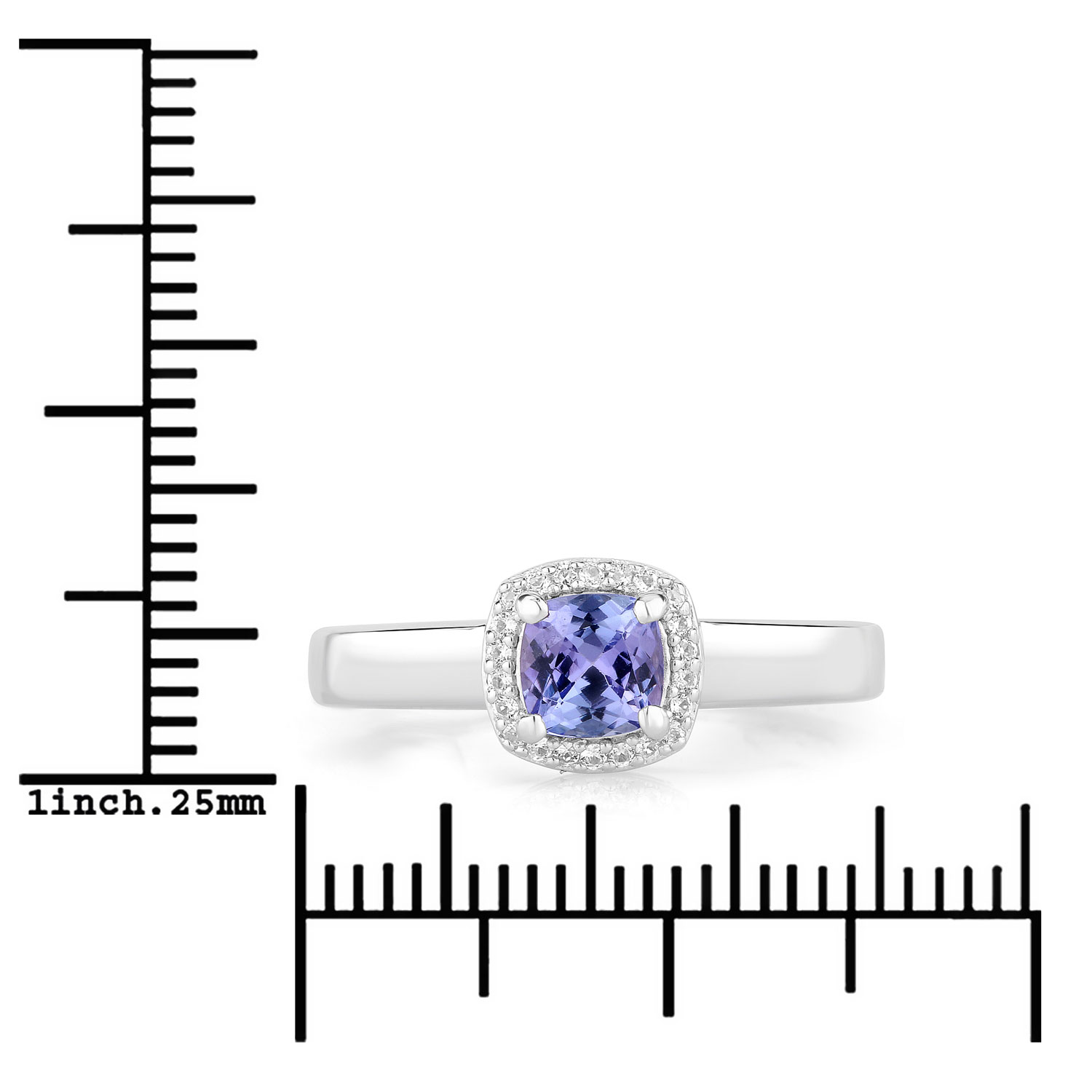 0.62 Carat Genuine Tanzanite and Created White Sapphire .925 Sterling Silver Ring
