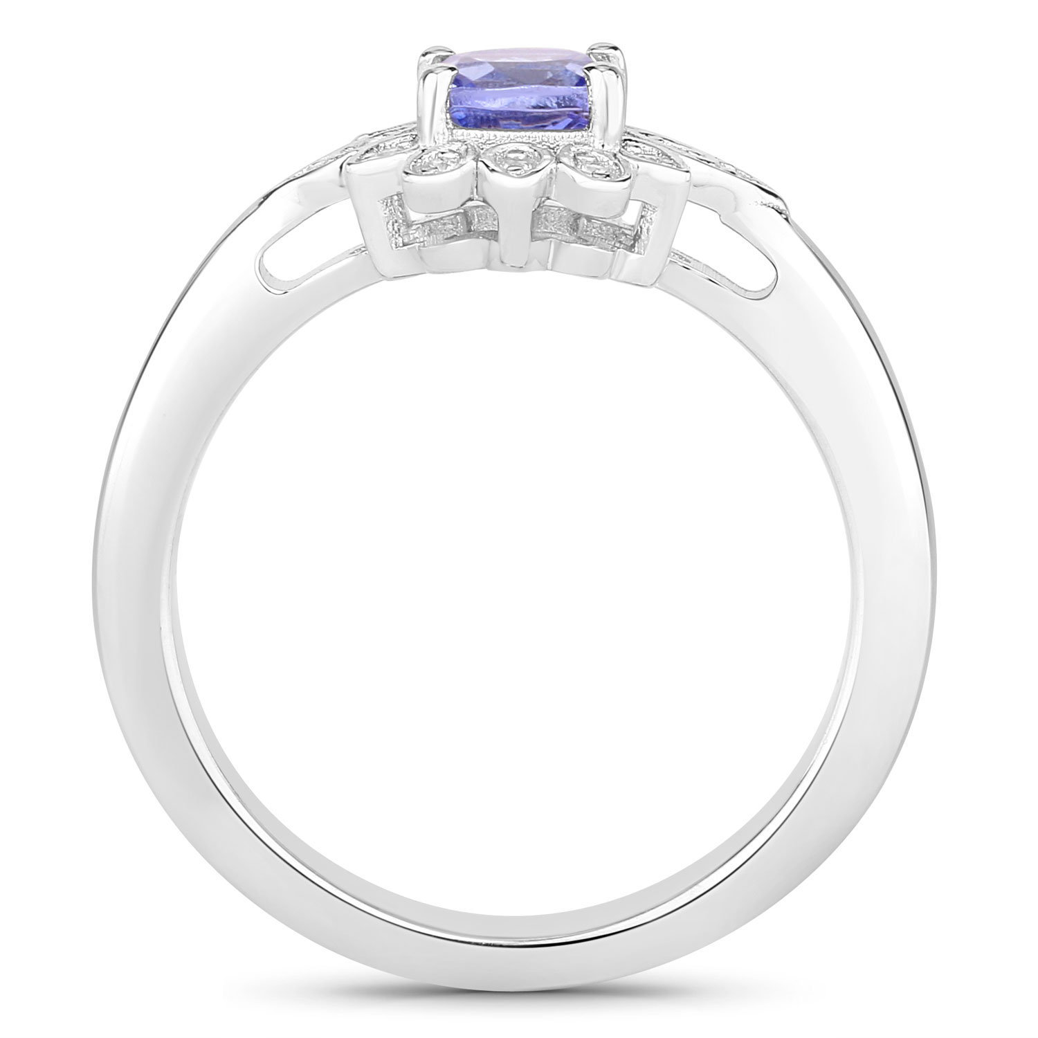 0.59 Carat Genuine Tanzanite and Created White Sapphire .925 Sterling Silver Ring