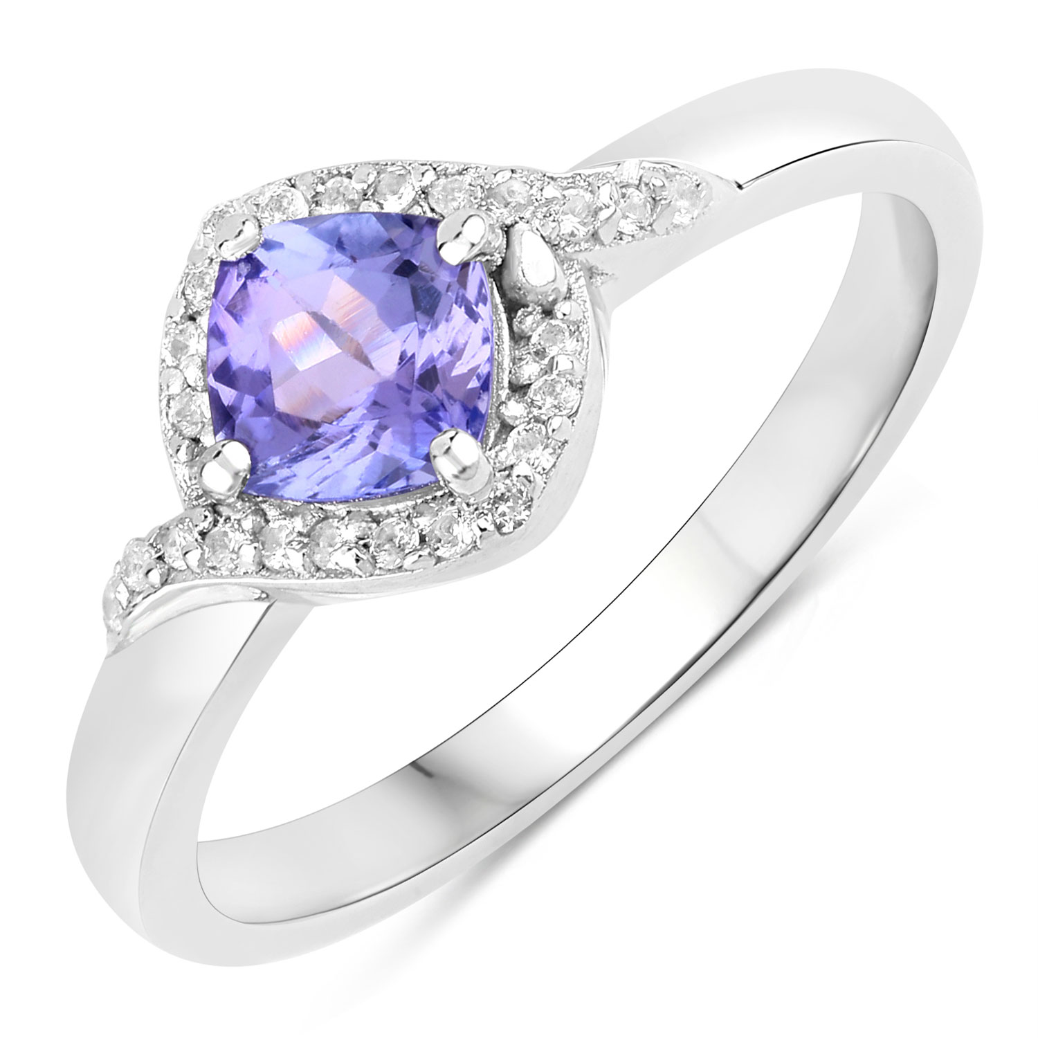 0.65 Carat Genuine Tanzanite and Created White Sapphire .925 Sterling Silver Ring