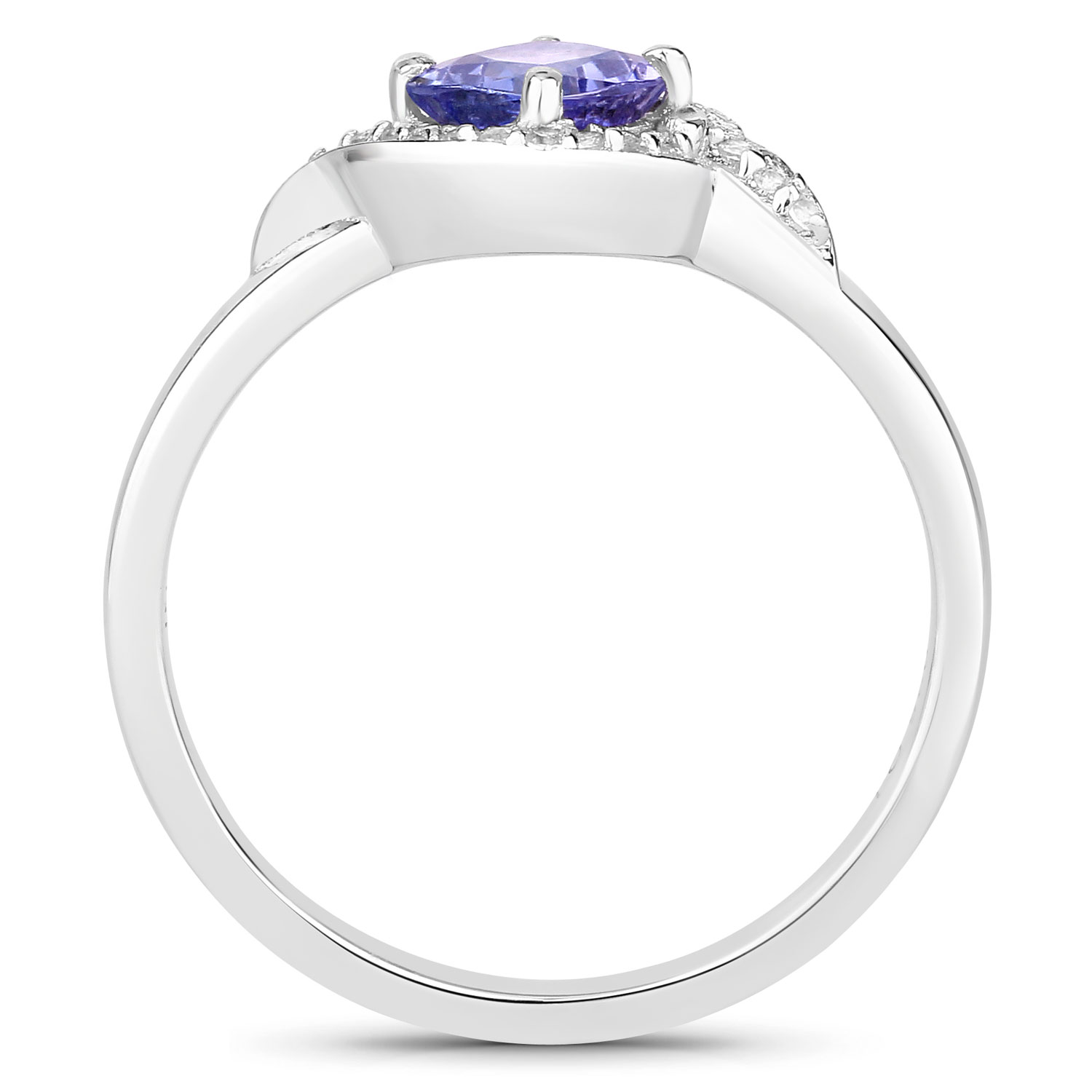 0.65 Carat Genuine Tanzanite and Created White Sapphire .925 Sterling Silver Ring