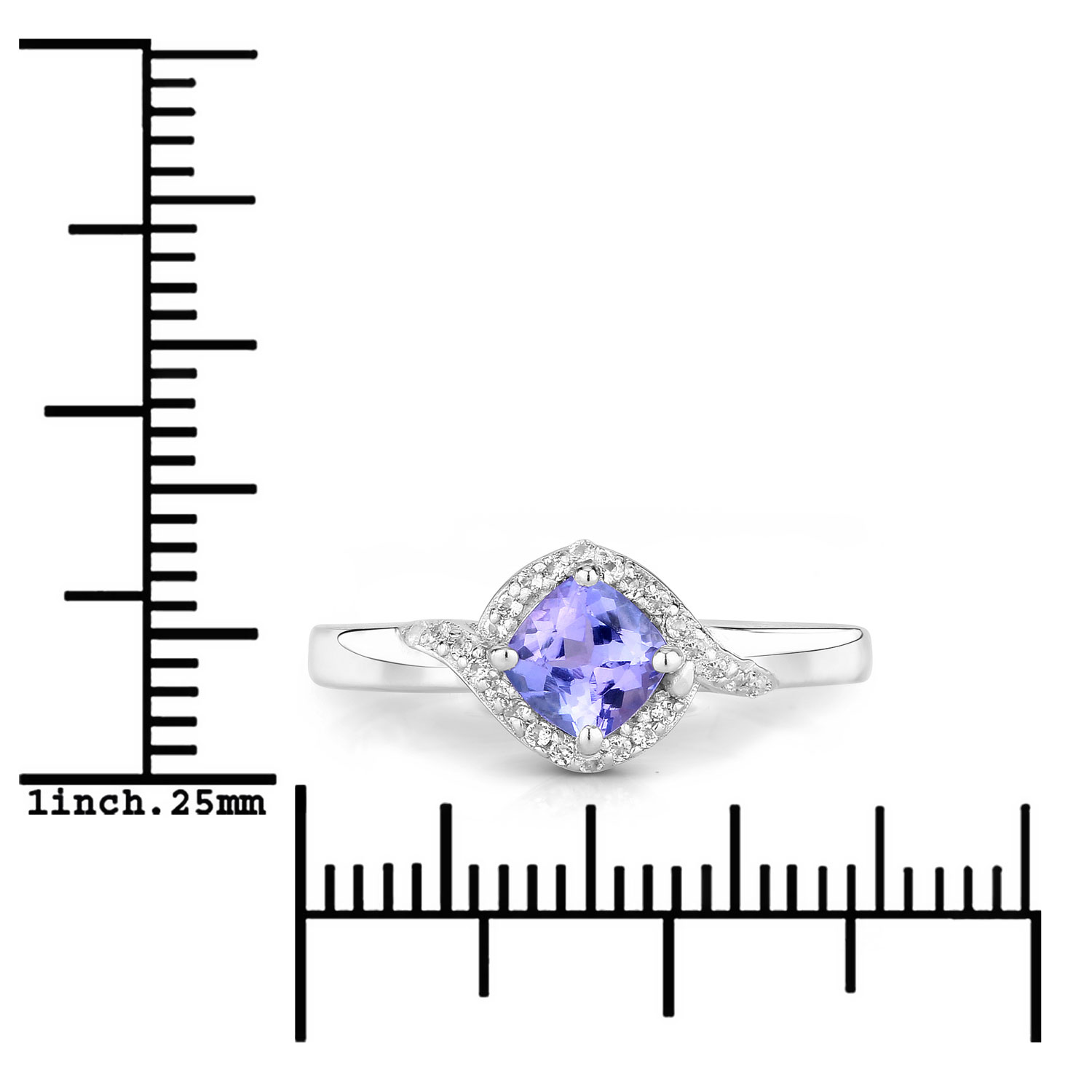 0.65 Carat Genuine Tanzanite and Created White Sapphire .925 Sterling Silver Ring