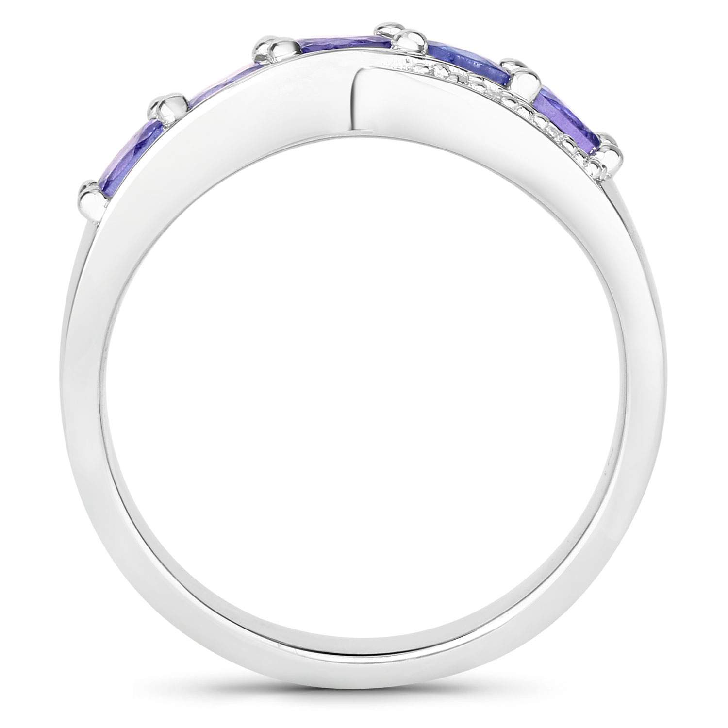 0.89 Carat Genuine Tanzanite and Created White Sapphire .925 Sterling Silver Ring