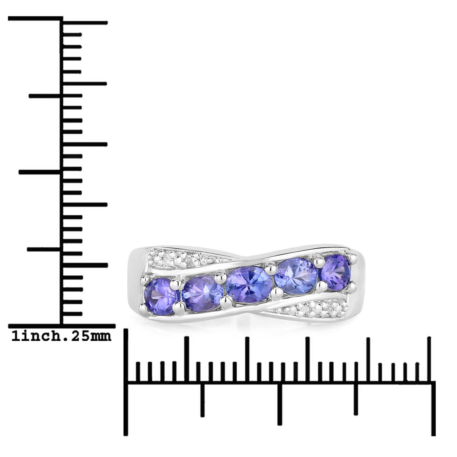 0.89 Carat Genuine Tanzanite and Created White Sapphire .925 Sterling Silver Ring