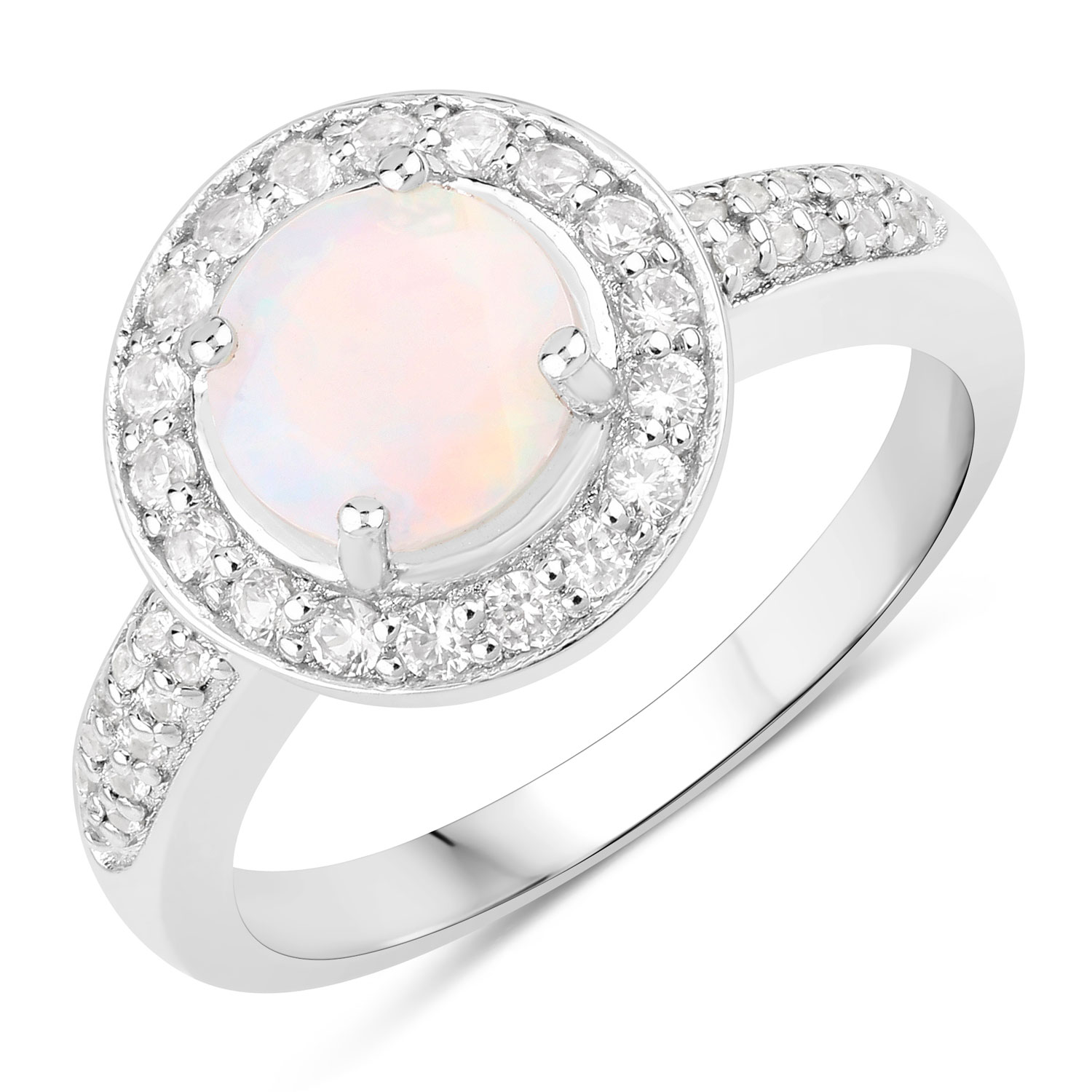 1.28 Carat Genuine Ethiopian Opal and Created White Sapphire .925 Sterling Silver Ring