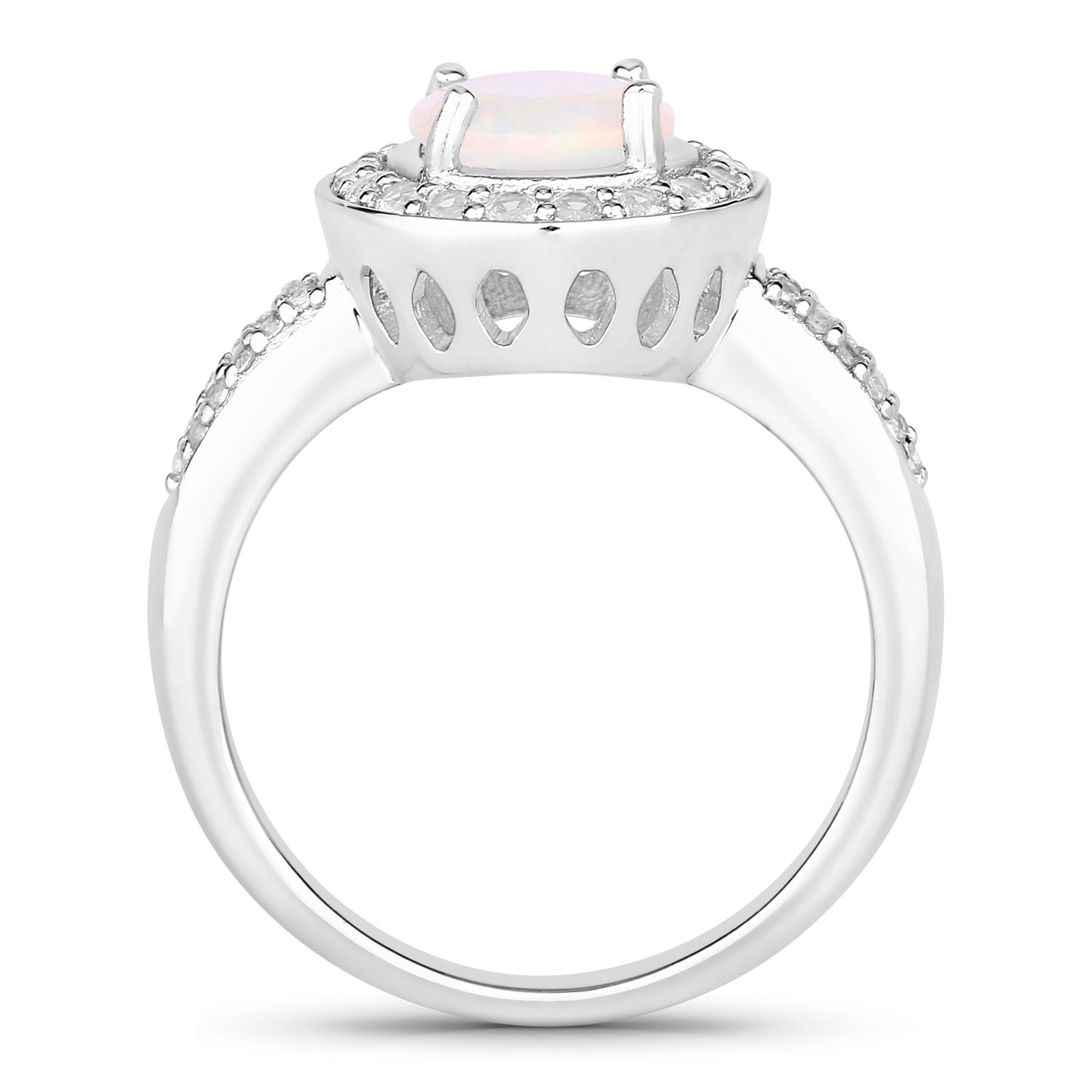 1.28 Carat Genuine Ethiopian Opal and Created White Sapphire .925 Sterling Silver Ring