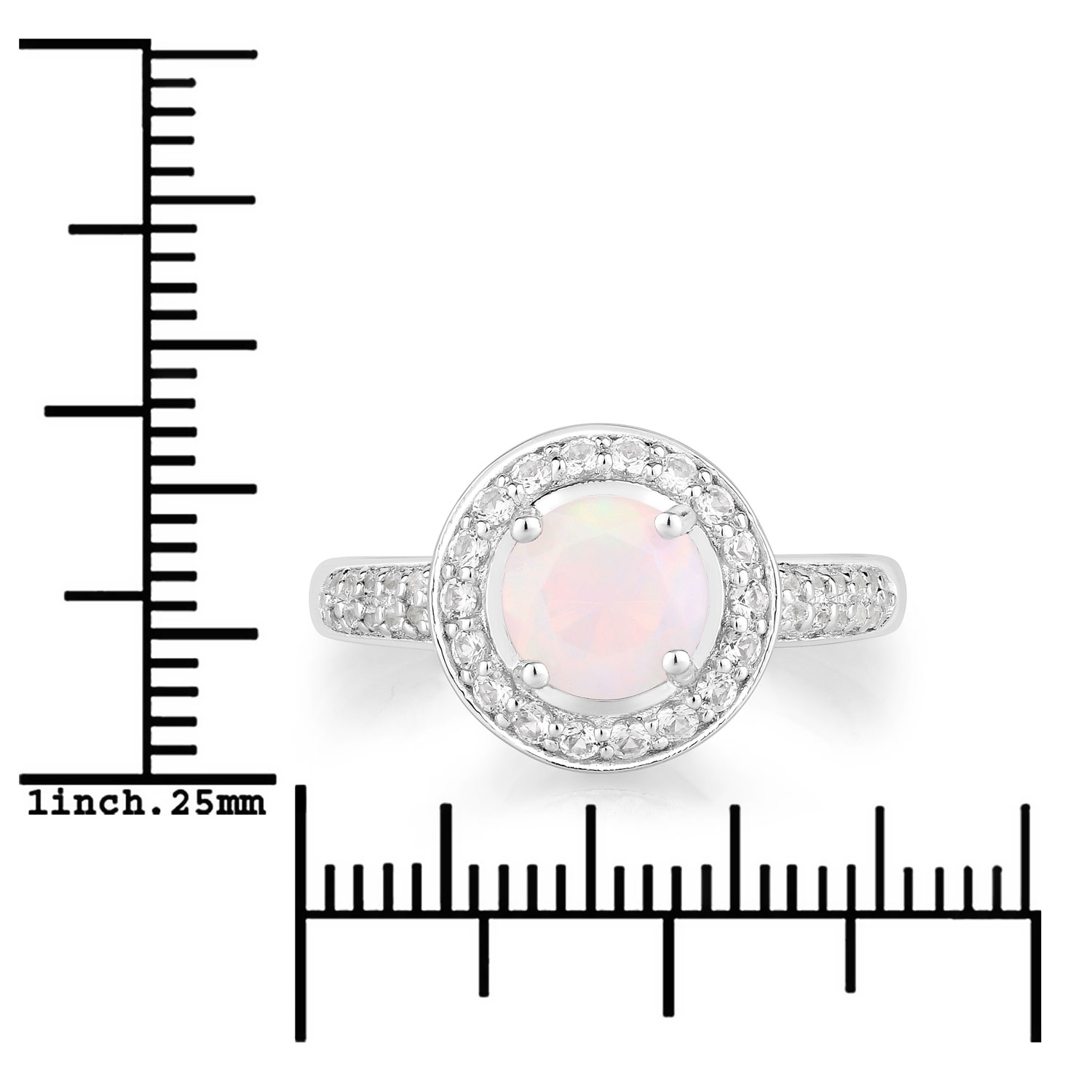 1.28 Carat Genuine Ethiopian Opal and Created White Sapphire .925 Sterling Silver Ring