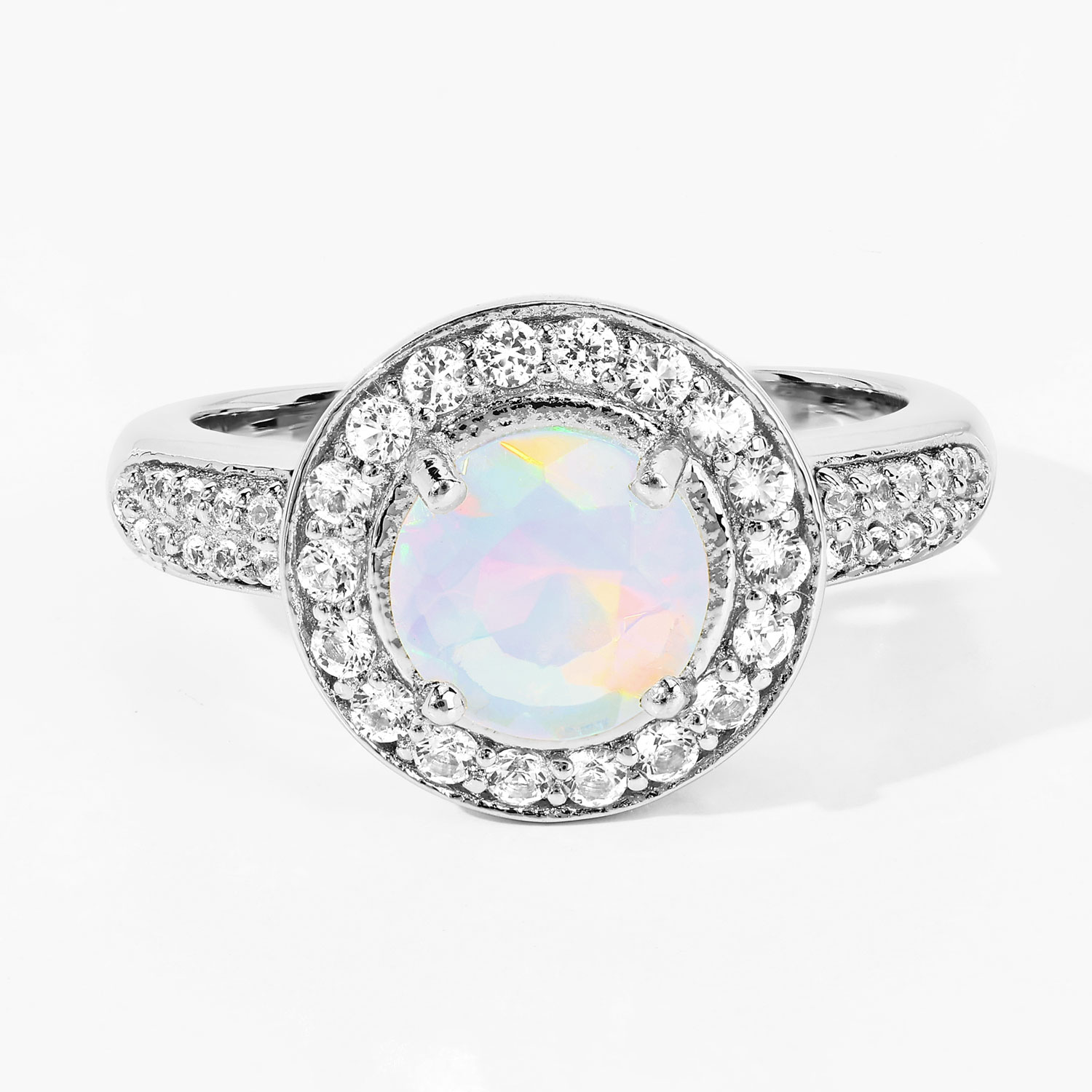 1.28 Carat Genuine Ethiopian Opal and Created White Sapphire .925 Sterling Silver Ring