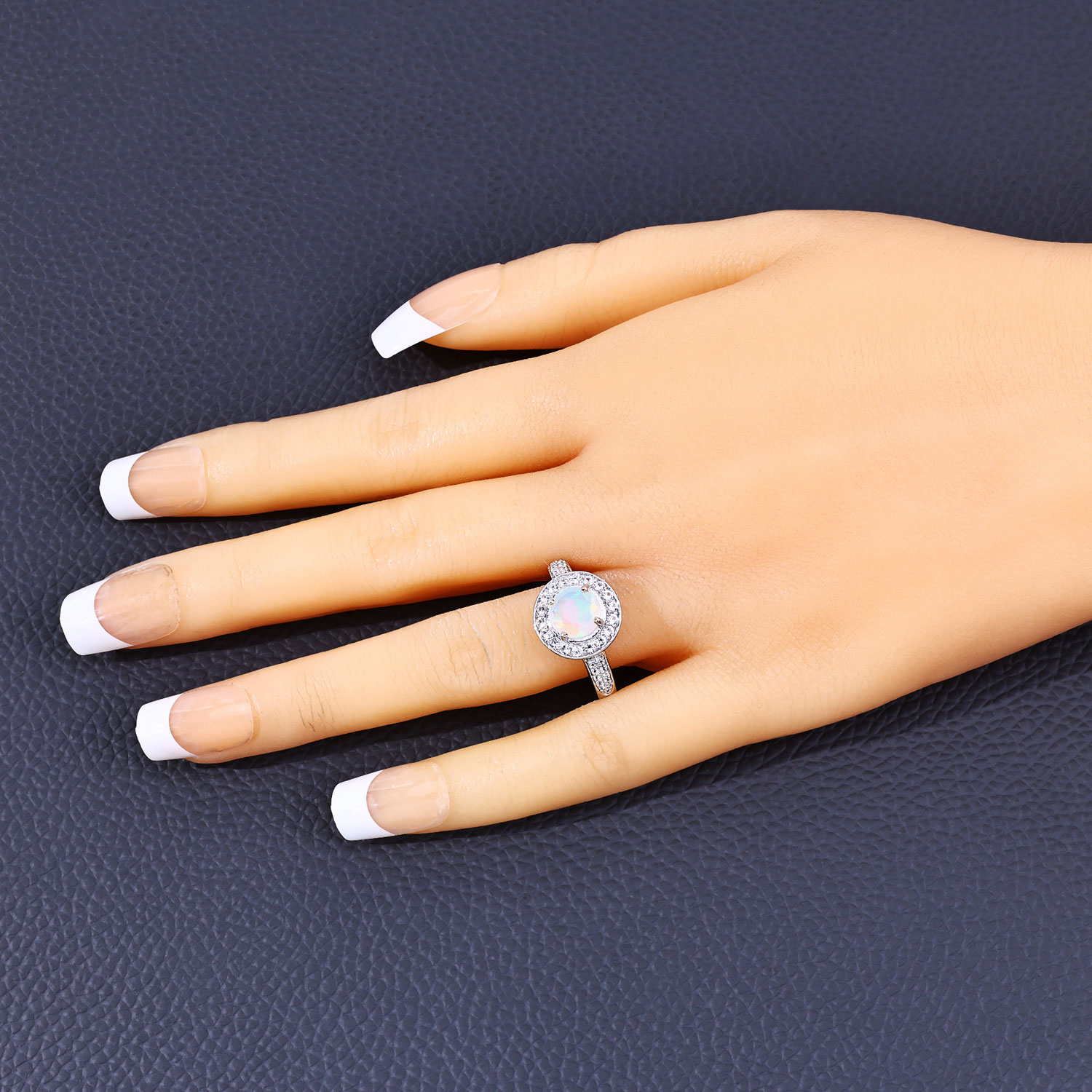 1.28 Carat Genuine Ethiopian Opal and Created White Sapphire .925 Sterling Silver Ring