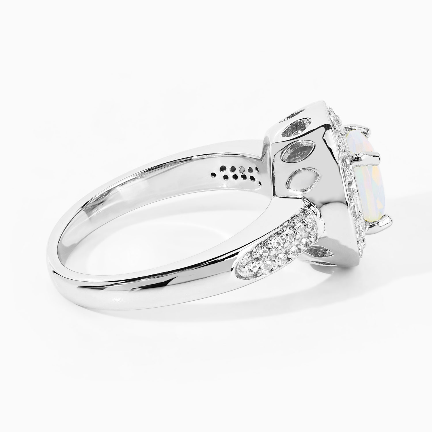 1.28 Carat Genuine Ethiopian Opal and Created White Sapphire .925 Sterling Silver Ring