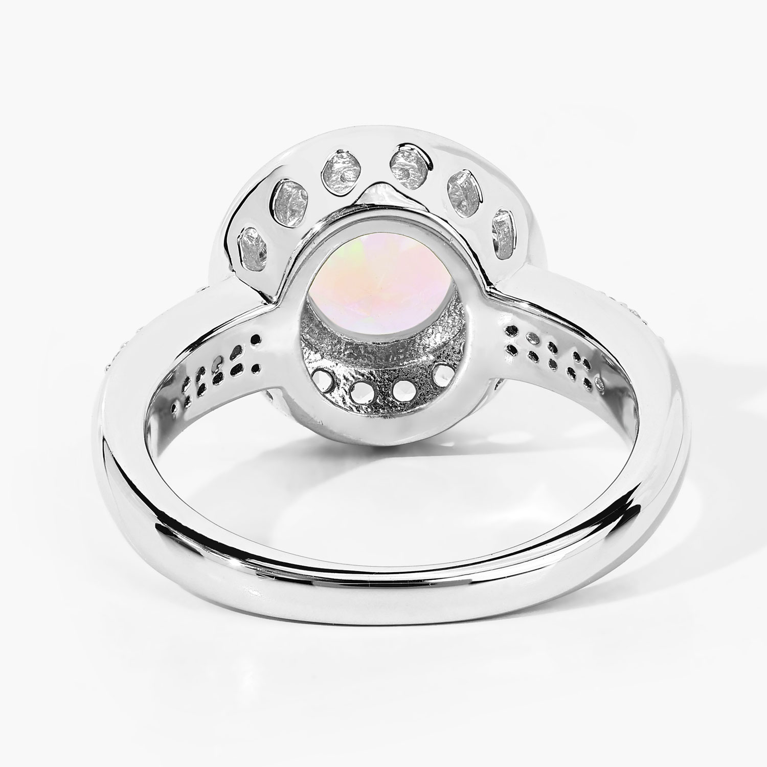 1.28 Carat Genuine Ethiopian Opal and Created White Sapphire .925 Sterling Silver Ring
