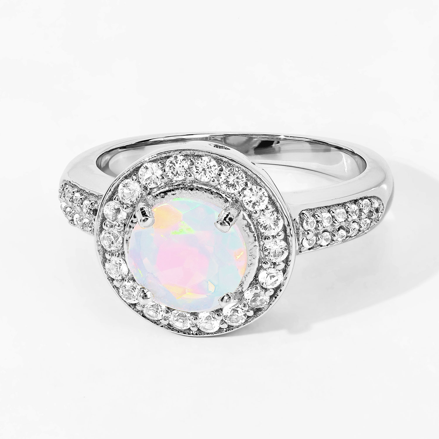 1.28 Carat Genuine Ethiopian Opal and Created White Sapphire .925 Sterling Silver Ring