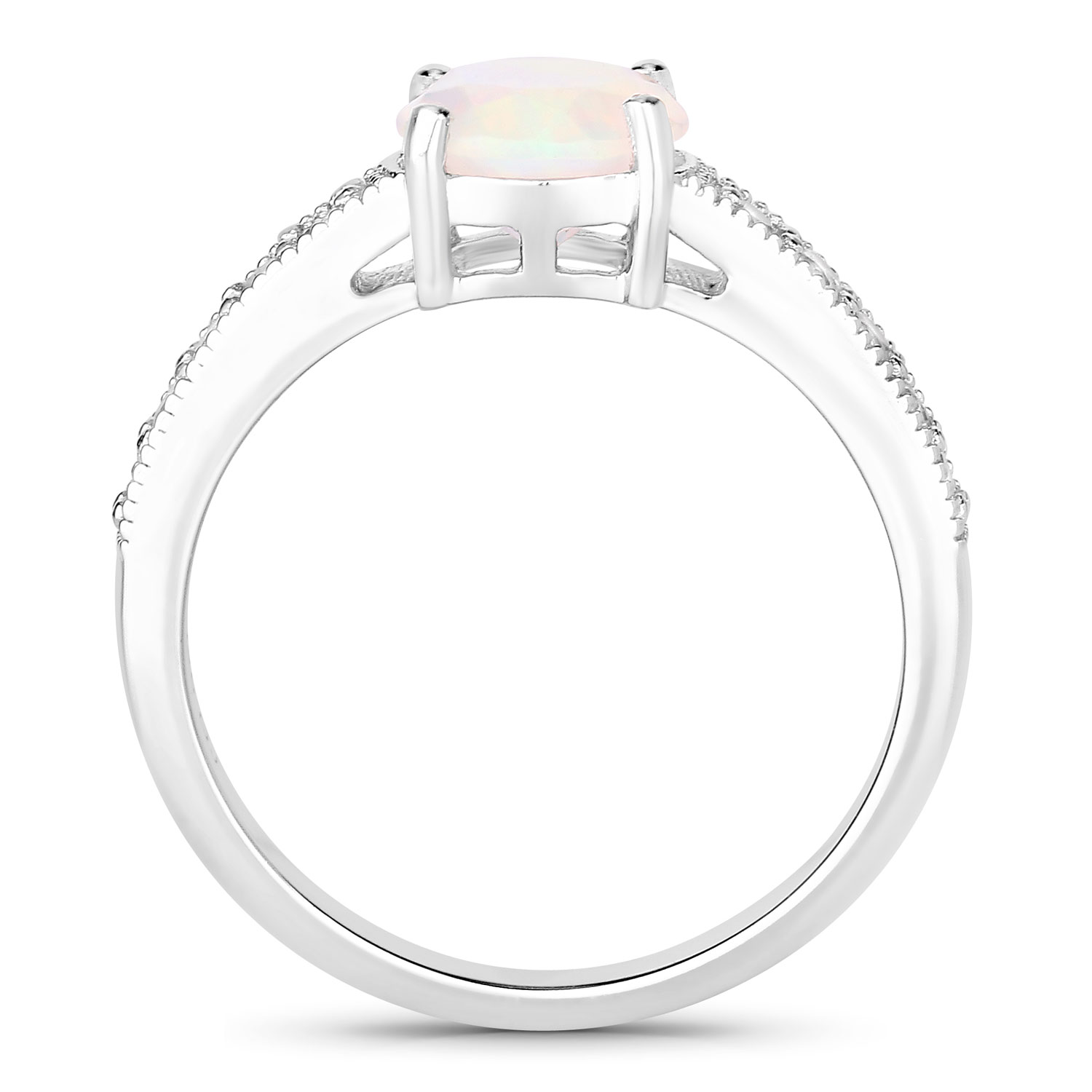 1.00 Carat Genuine Ethiopian Opal and Created White Sapphire .925 Sterling Silver Ring