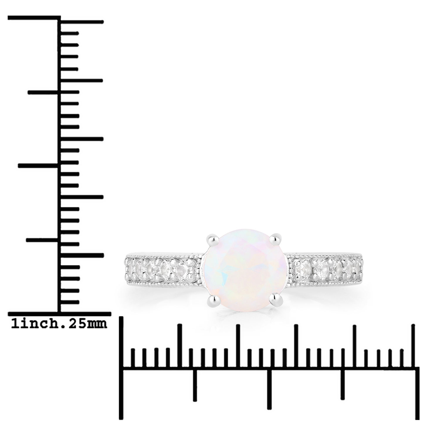 1.00 Carat Genuine Ethiopian Opal and Created White Sapphire .925 Sterling Silver Ring