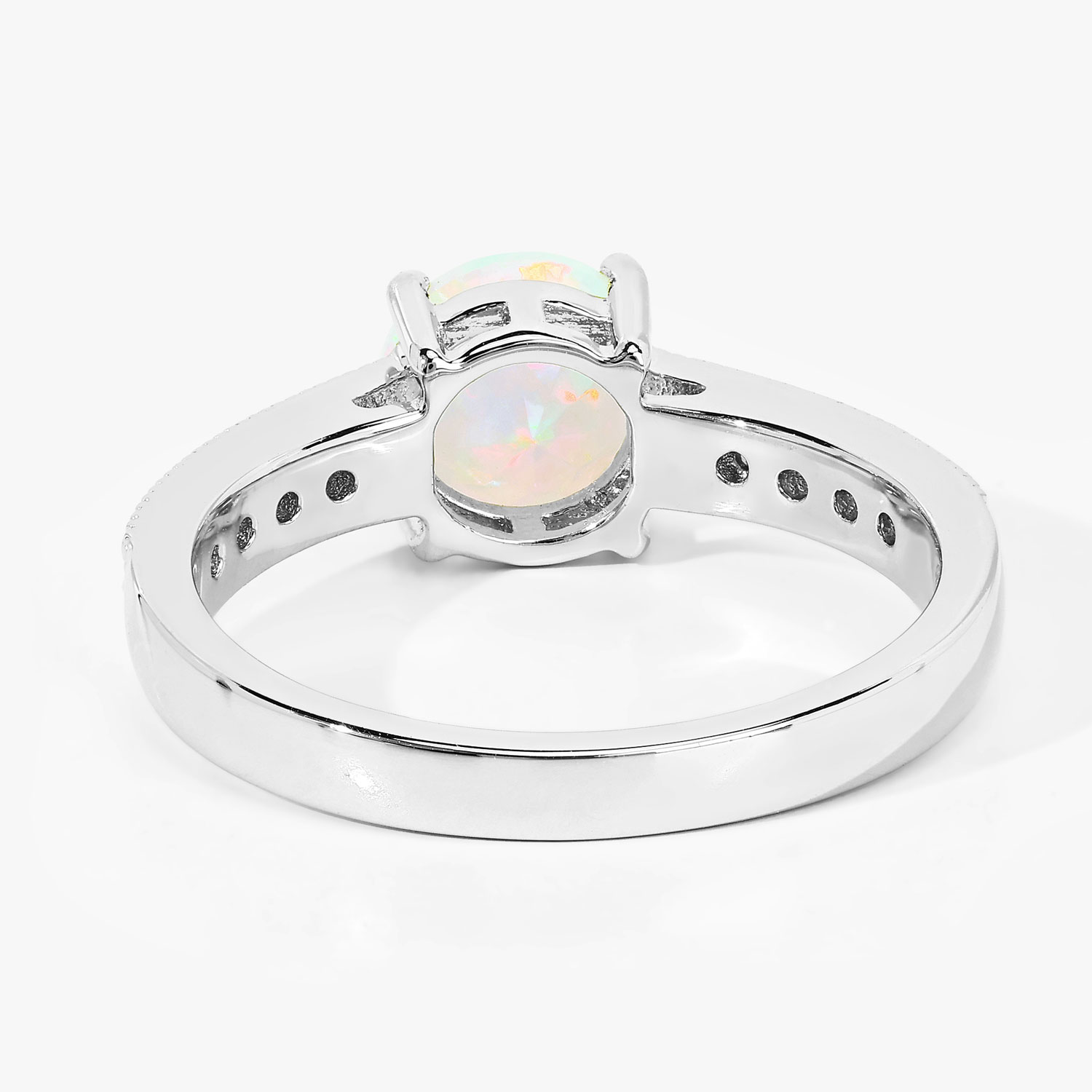 1.00 Carat Genuine Ethiopian Opal and Created White Sapphire .925 Sterling Silver Ring