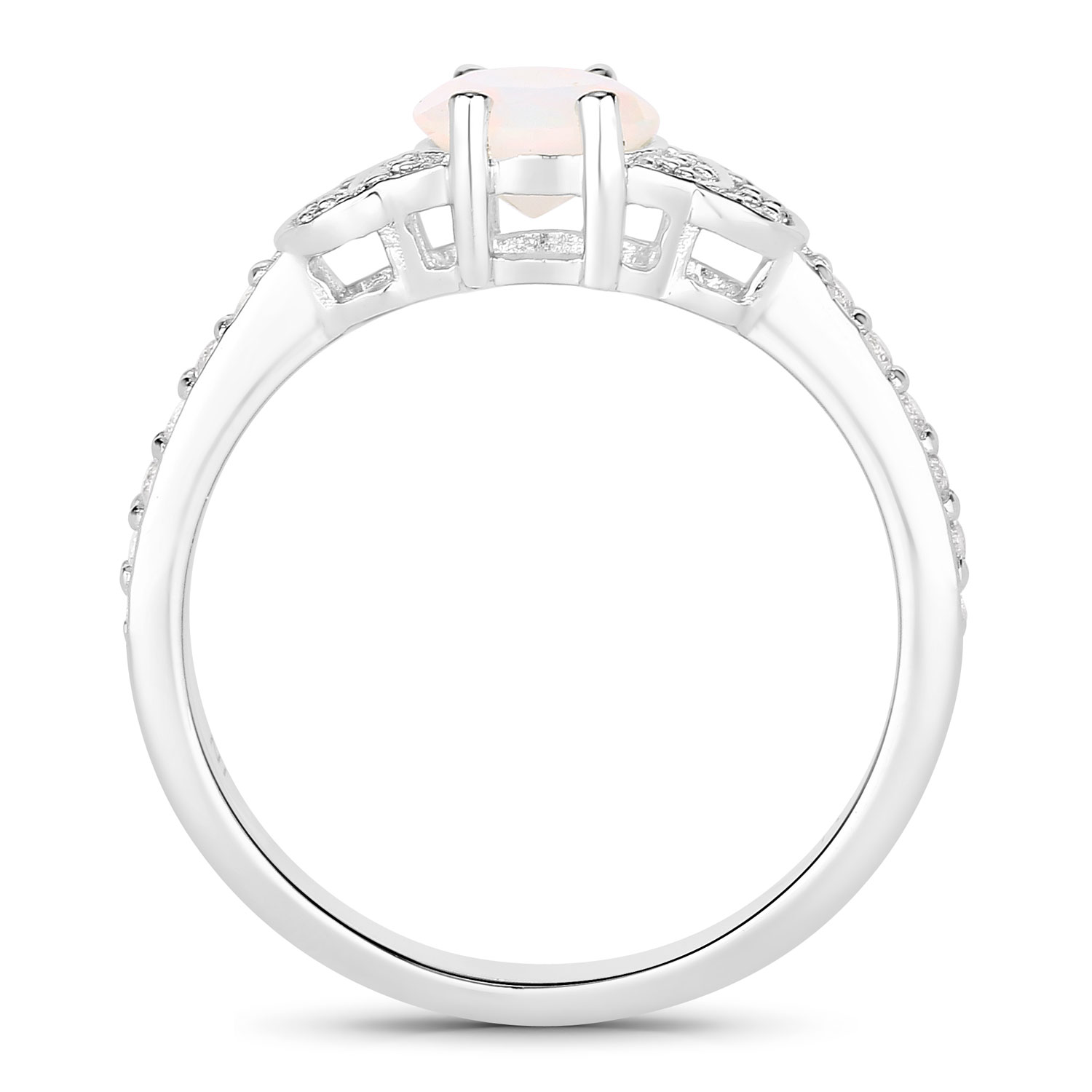 0.94 Carat Genuine Ethiopian Opal and Created White Sapphire .925 Sterling Silver Ring