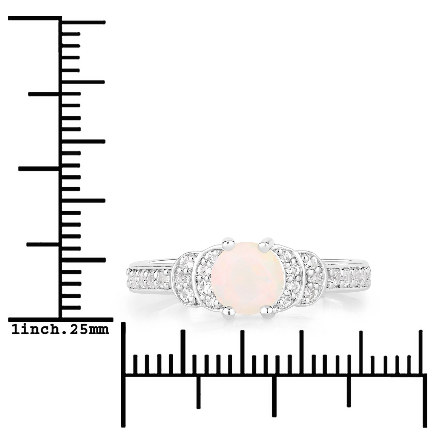 0.94 Carat Genuine Ethiopian Opal and Created White Sapphire .925 Sterling Silver Ring