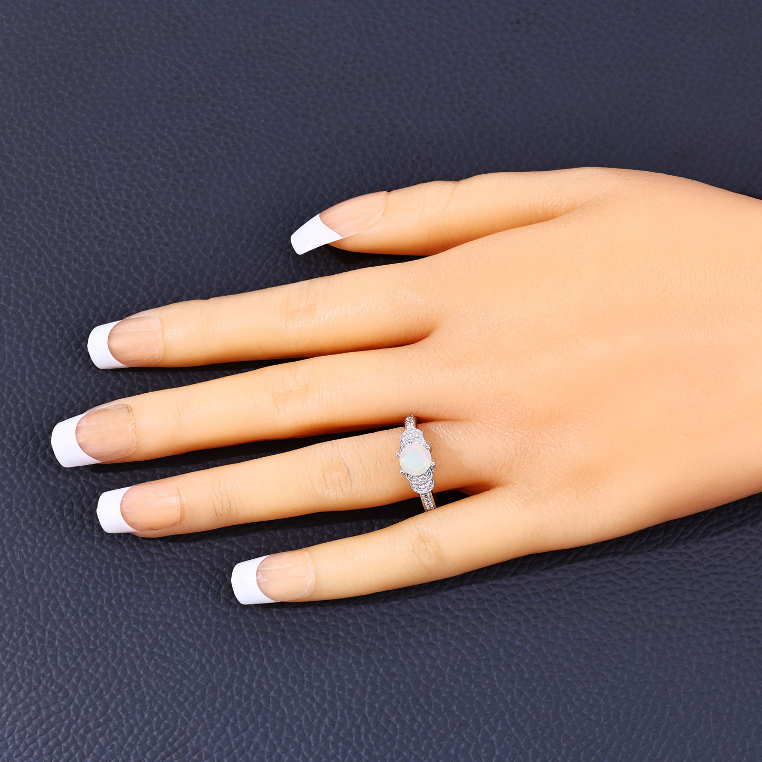 0.94 Carat Genuine Ethiopian Opal and Created White Sapphire .925 Sterling Silver Ring